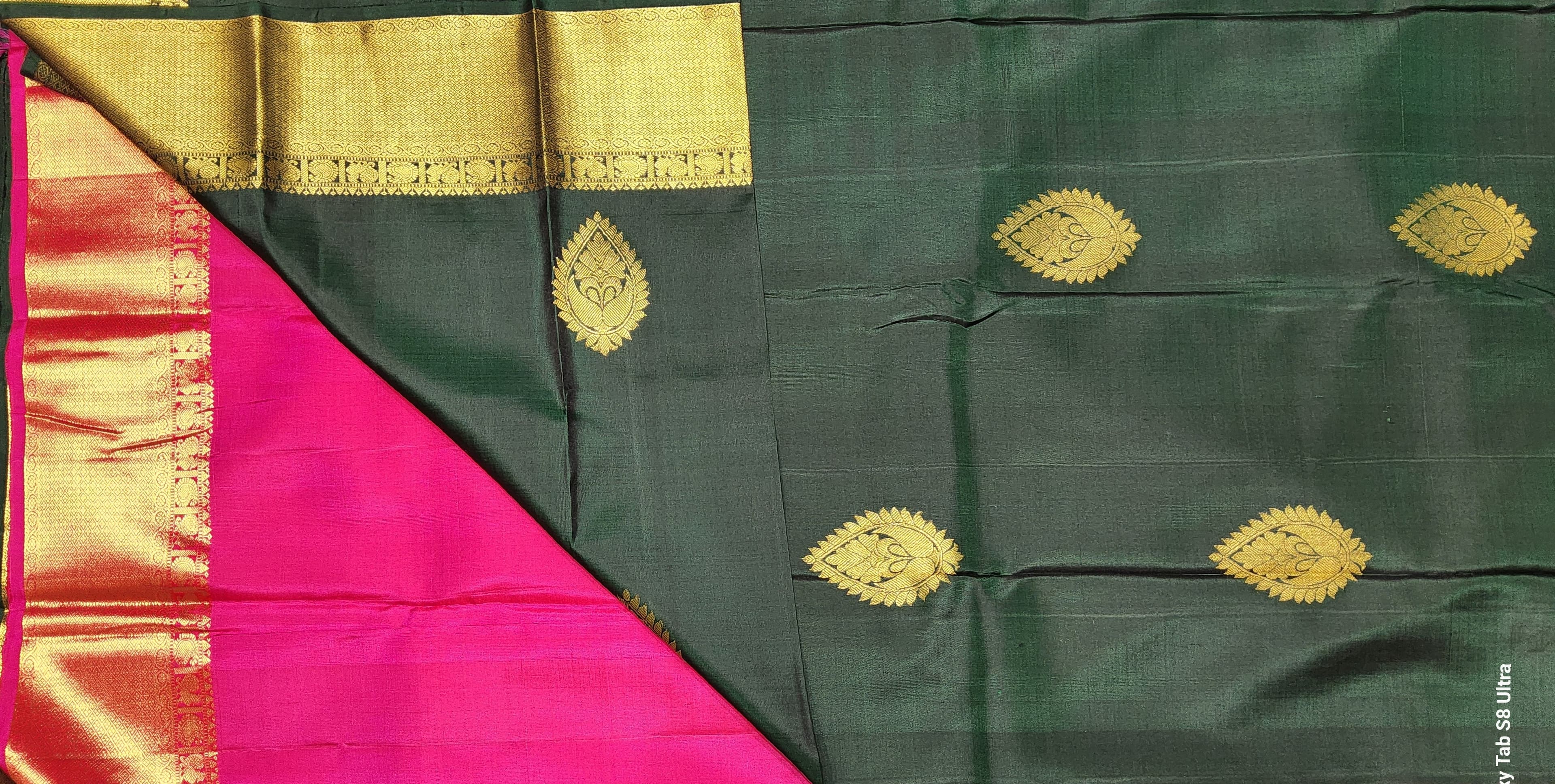 Kanchipuram Silk Saree: Forest Green & Rani Pink Arangetram Bharatanatyam Dress