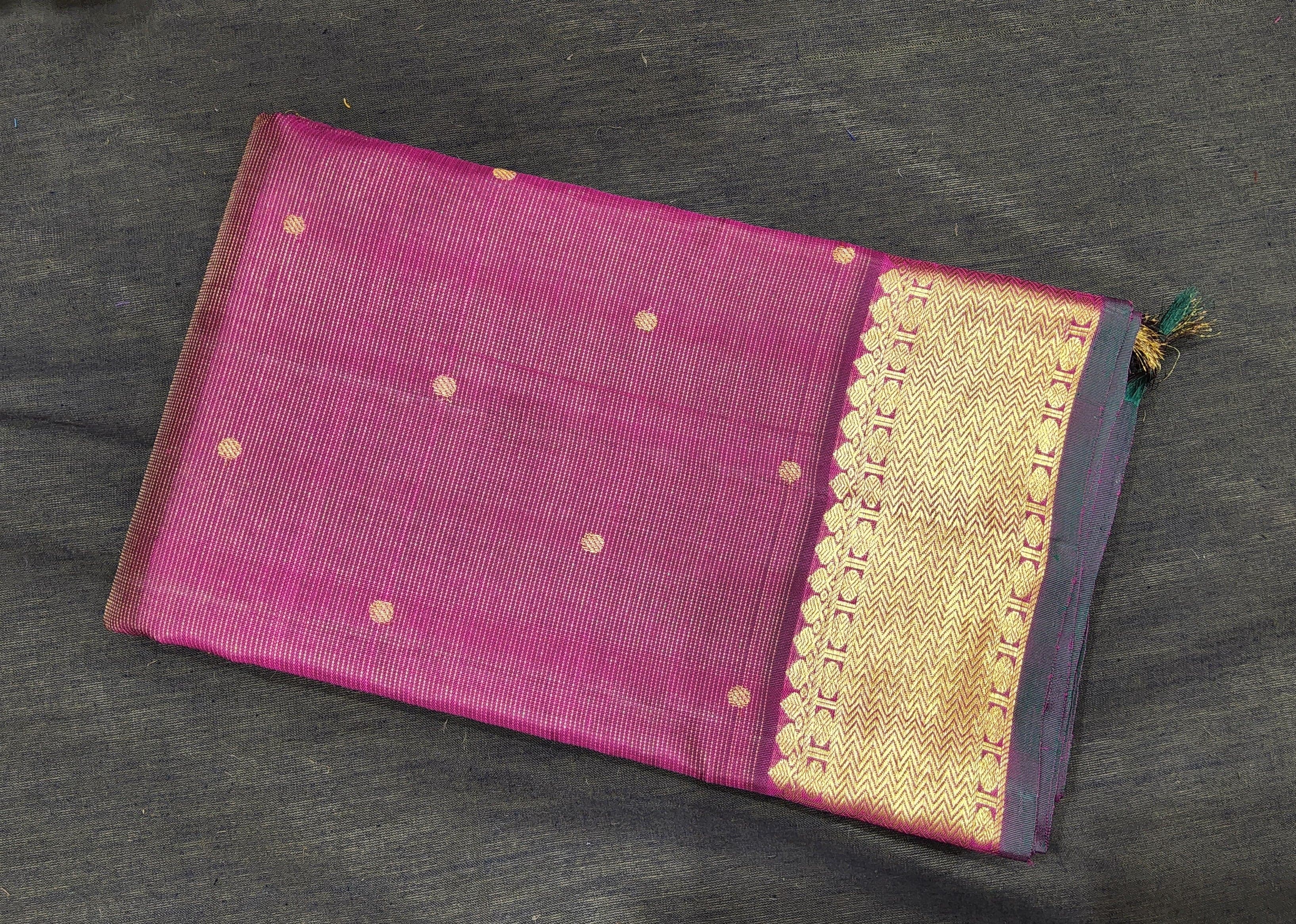 Vadamalli Kanchipuram silk saree for arangetram, vibrant magenta with green border. Authentic silk.