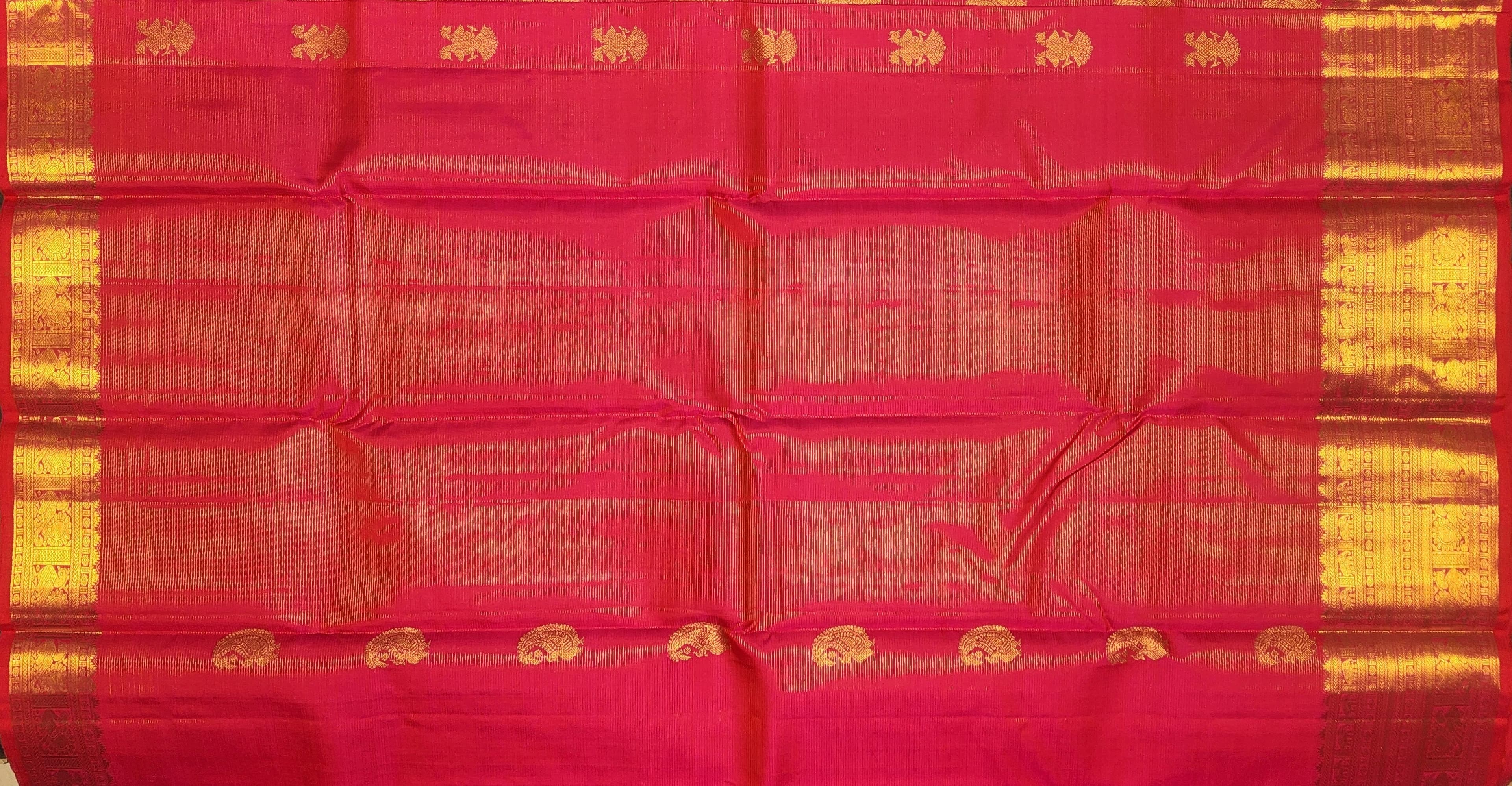 Authentic silk Kanchipuram saree in pink with gold zari. Ideal for Bharatanatyam practice or Arangetram.