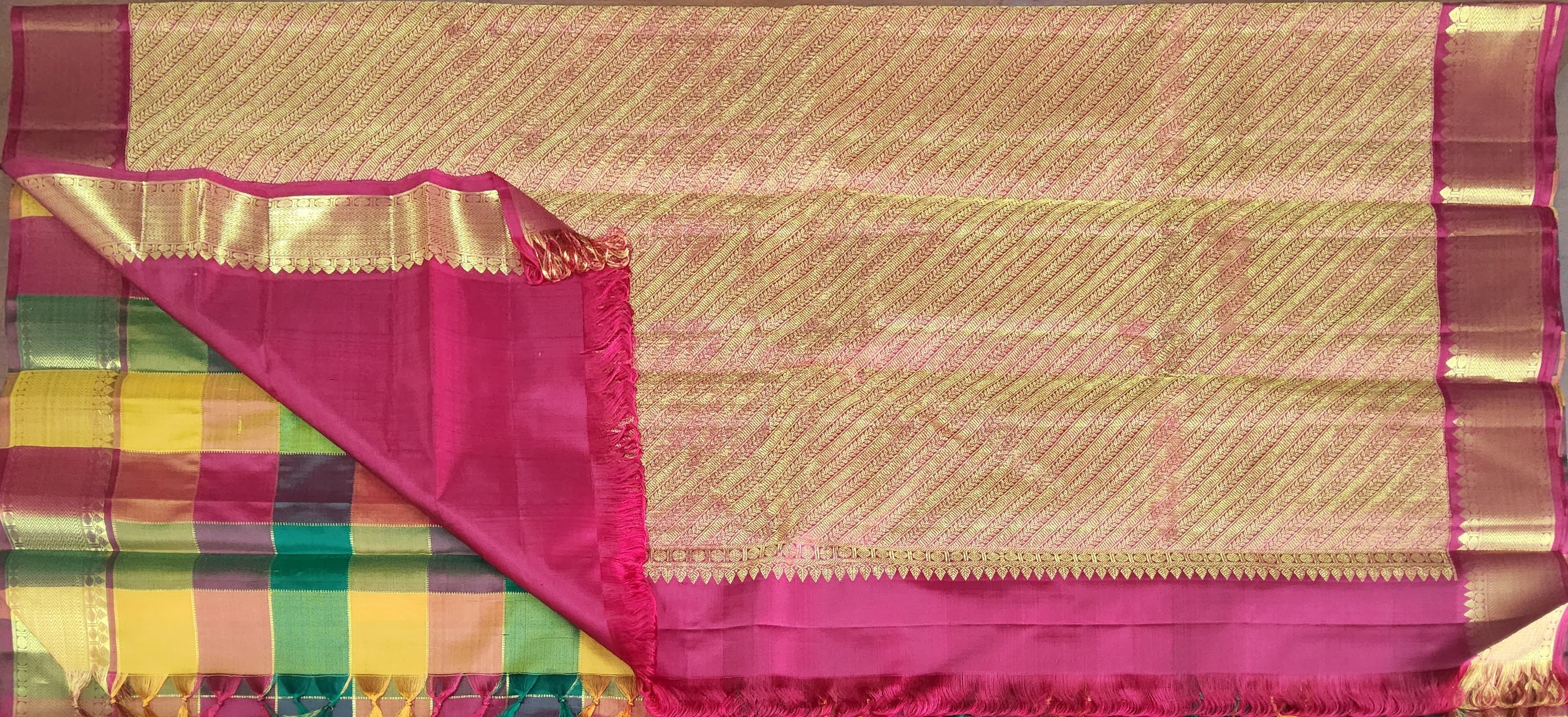 Arangetram Kanchipuram Silk Saree - Multicolour Checked