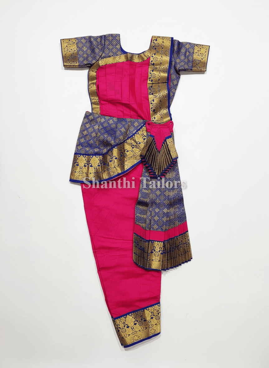 Bharatanatyam Readymade Costume: Fuchsia Pink & Royal Blue