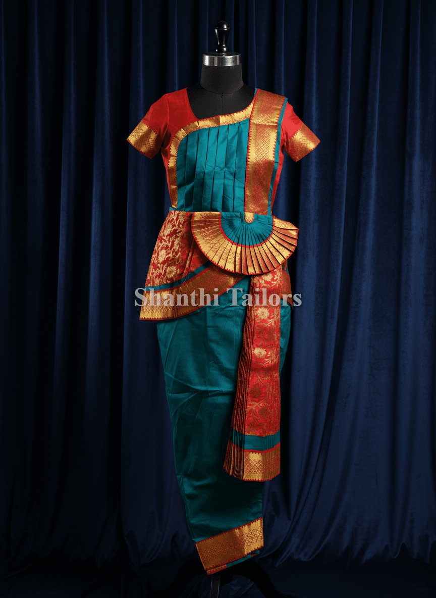 Ramar Green & Red Bharatanatyam Dance Costume - Ready-to-Wear