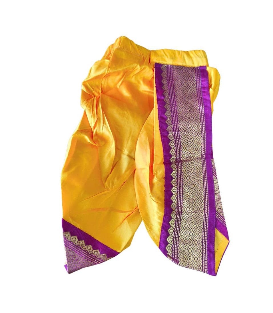 1 Year Old Panchakacham Dhoti Krishnar Pant showing drape and pleats of art silk dance costume.