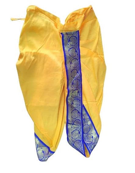Turmeric Yellow Panchakacham Krishnar Pant for 5 year old, bharatanatyam dress for kids, art silk fabric
