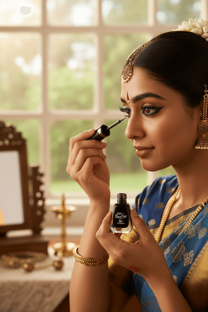 EyETEX Dazller eyeliner. Long-lasting black eyeliner for Bharatanatyam and dance costumes.