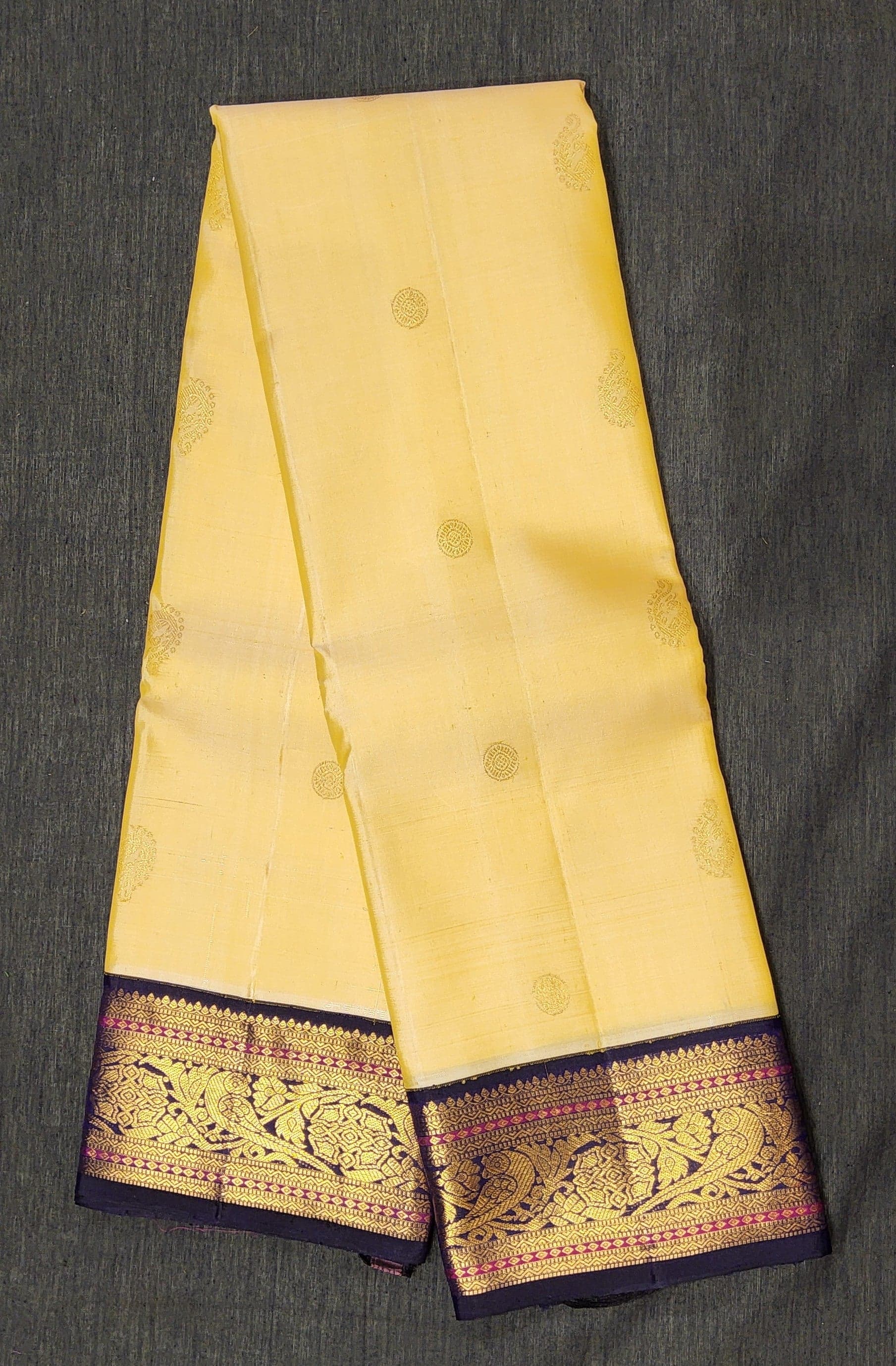 Arangetram Kanchipuram Silk Saree | Off-White & Navy Blue