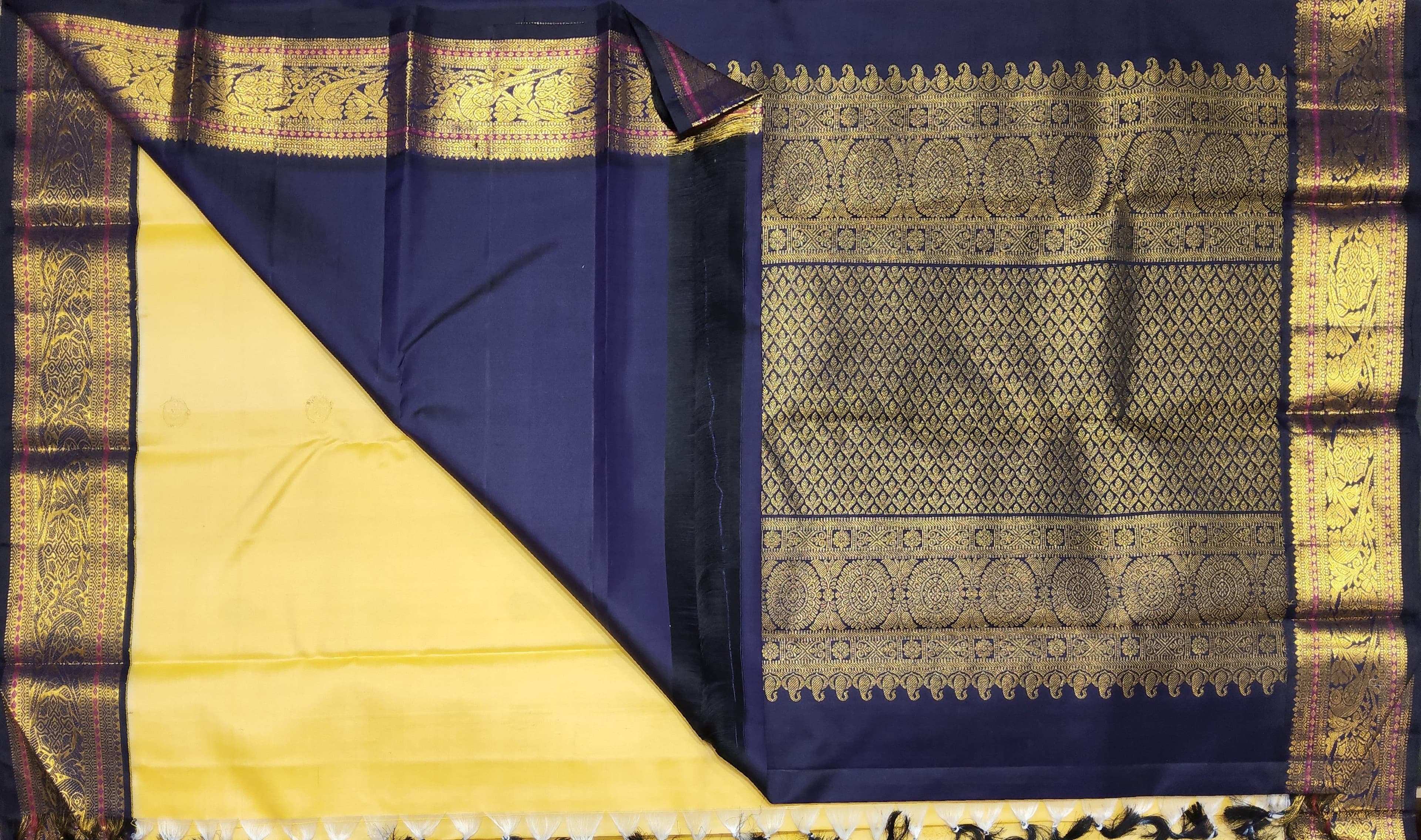 Arangetram Kanchipuram Silk Saree | Off-White & Navy Blue