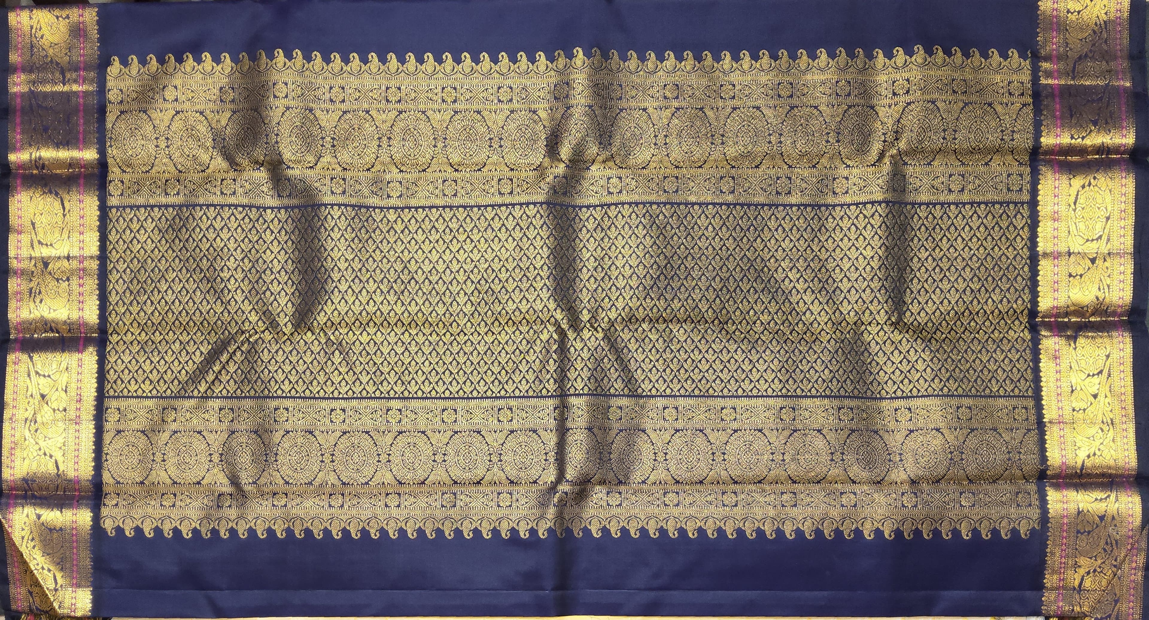 Arangetram Kanchipuram Silk Saree | Off-White & Navy Blue