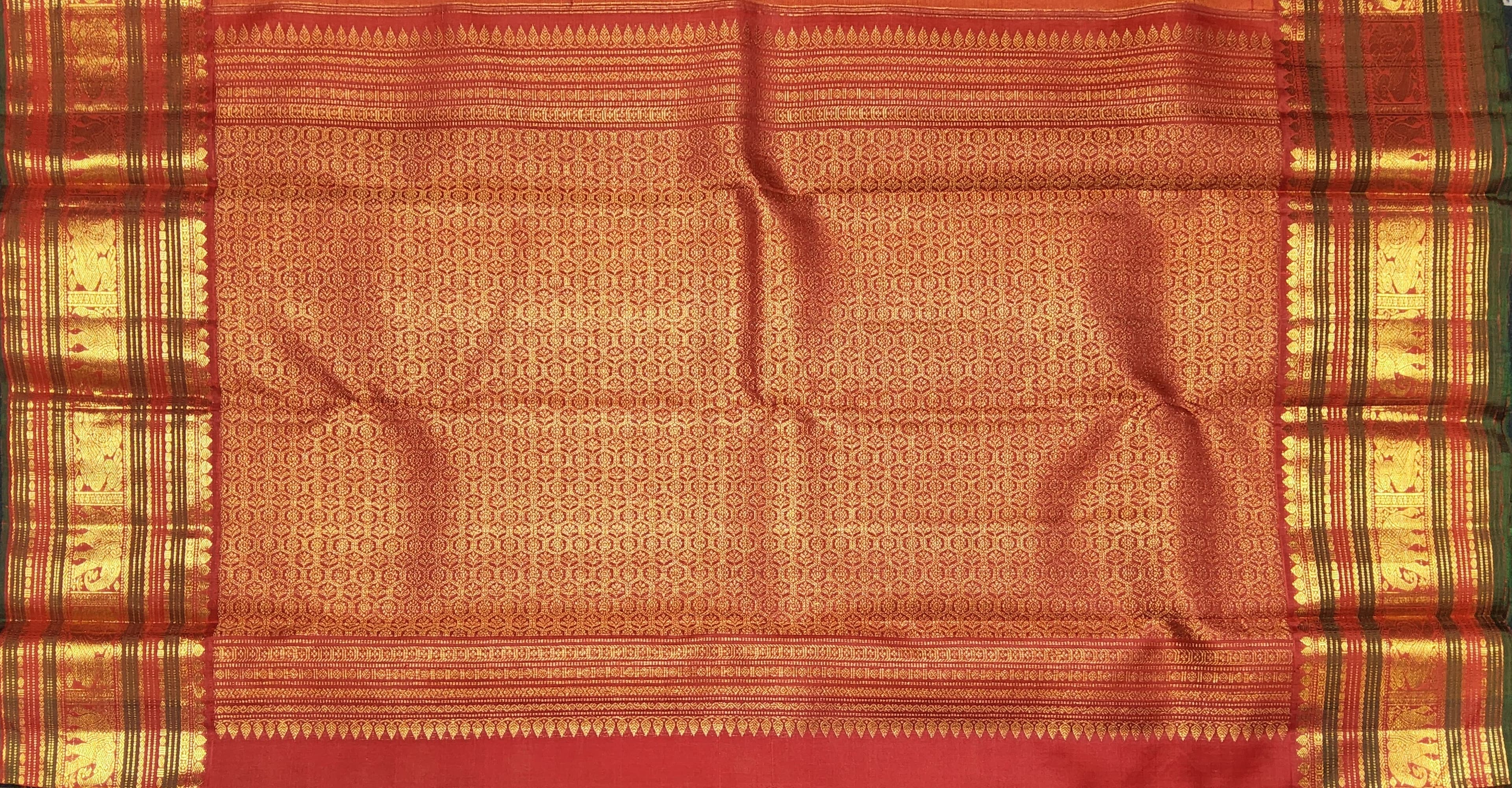 Arangetram Kanchipuram Silk Saree - Mustard Yellow & Red
