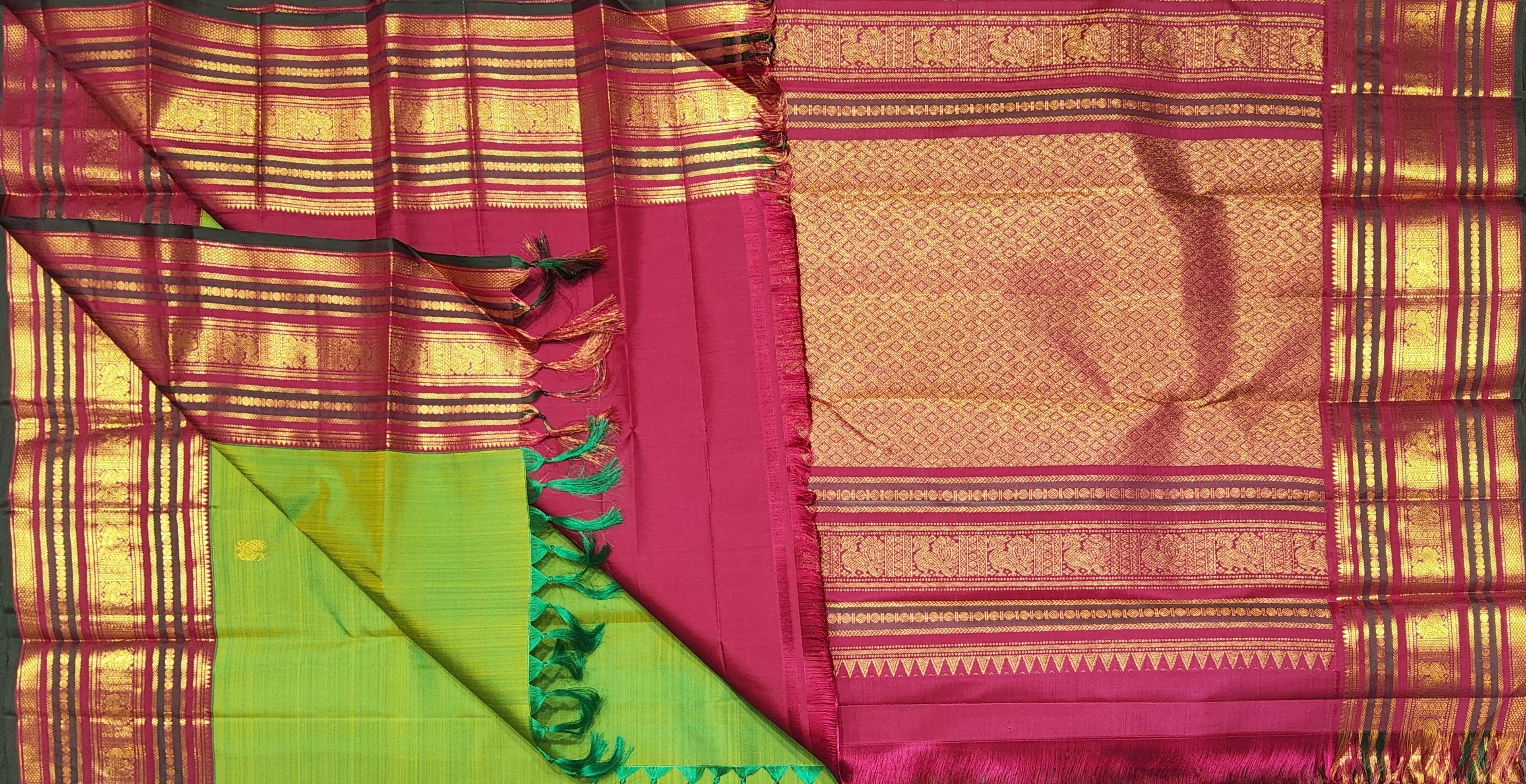 Bharatanatyam Kanchipuram Silk Saree - Green & Red Handloom
