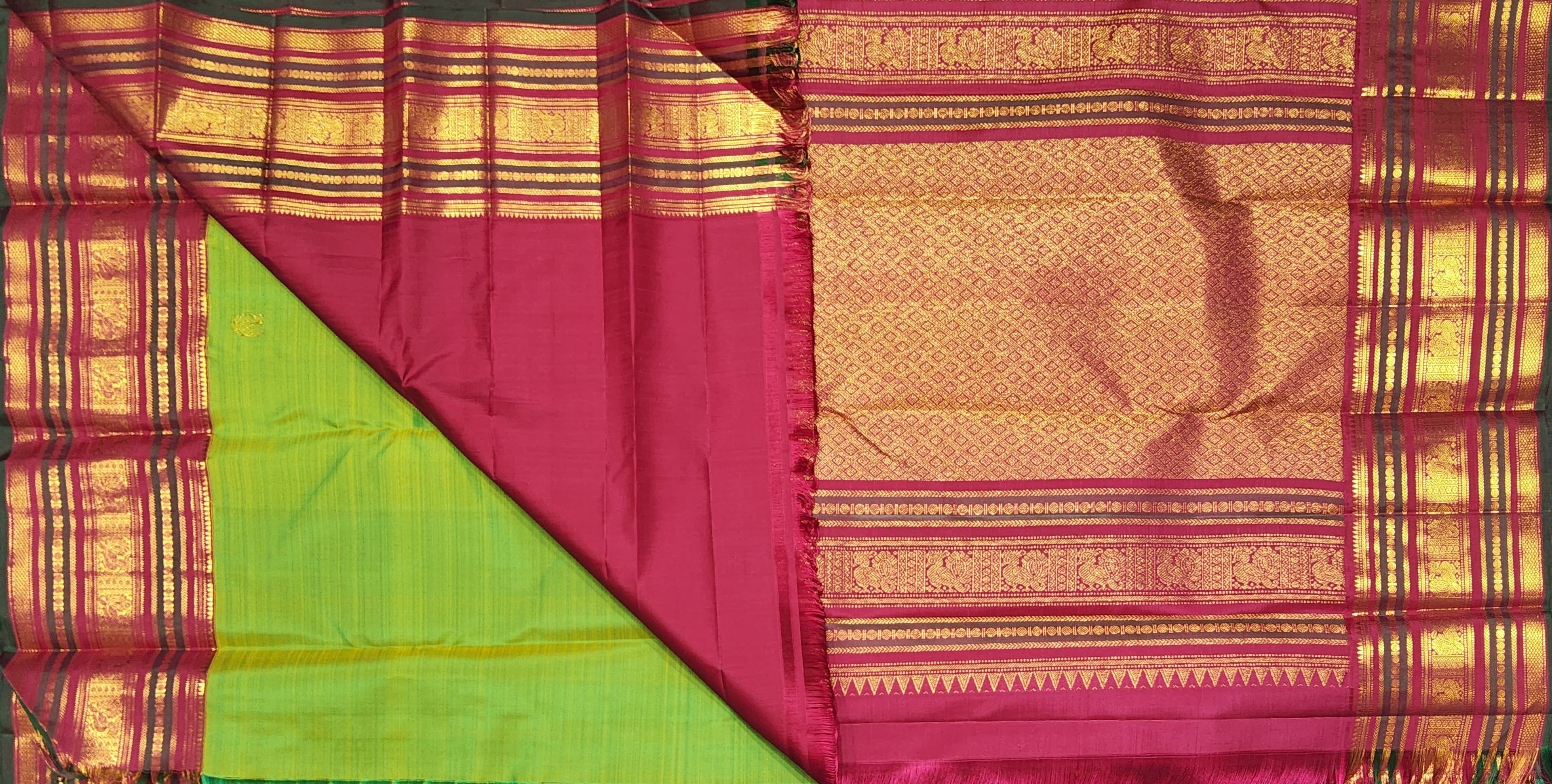 Bharatanatyam Kanchipuram Silk Saree - Green & Red Handloom