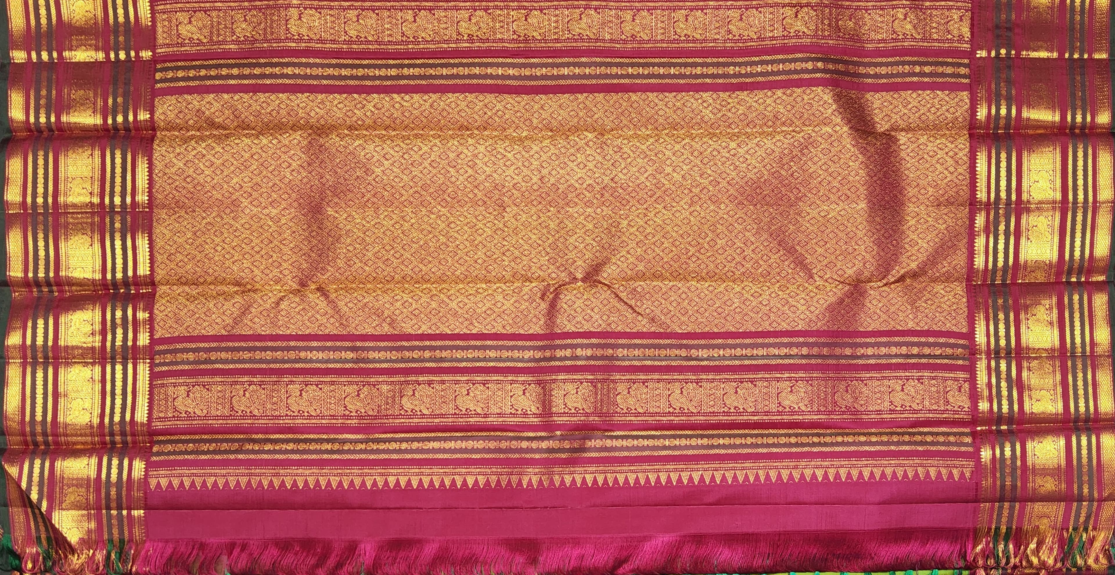 Bharatanatyam Kanchipuram Silk Saree - Green & Red Handloom
