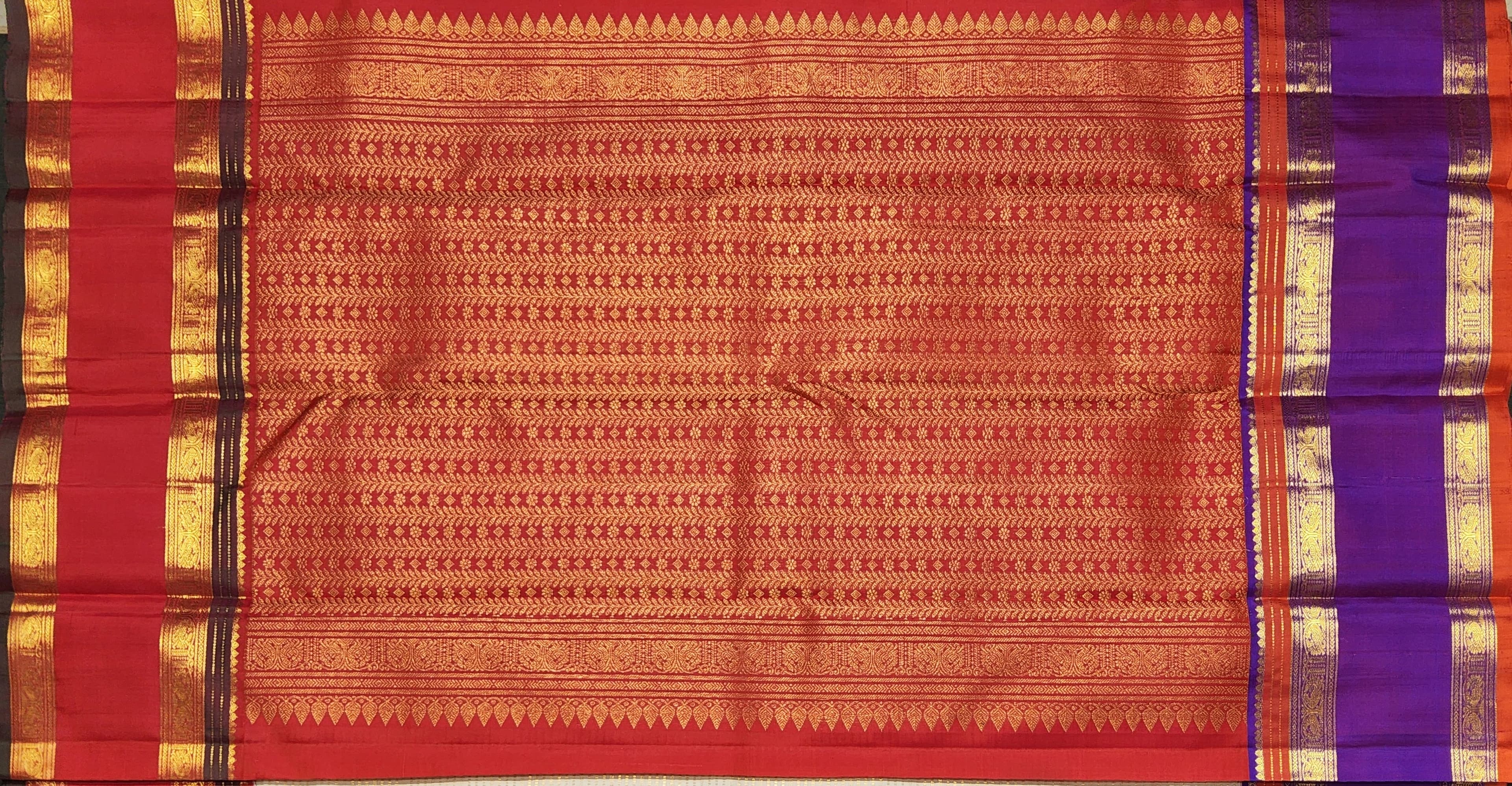 Off-White Kanchipuram Bharatanatyam Saree with Pink & Purple Borders