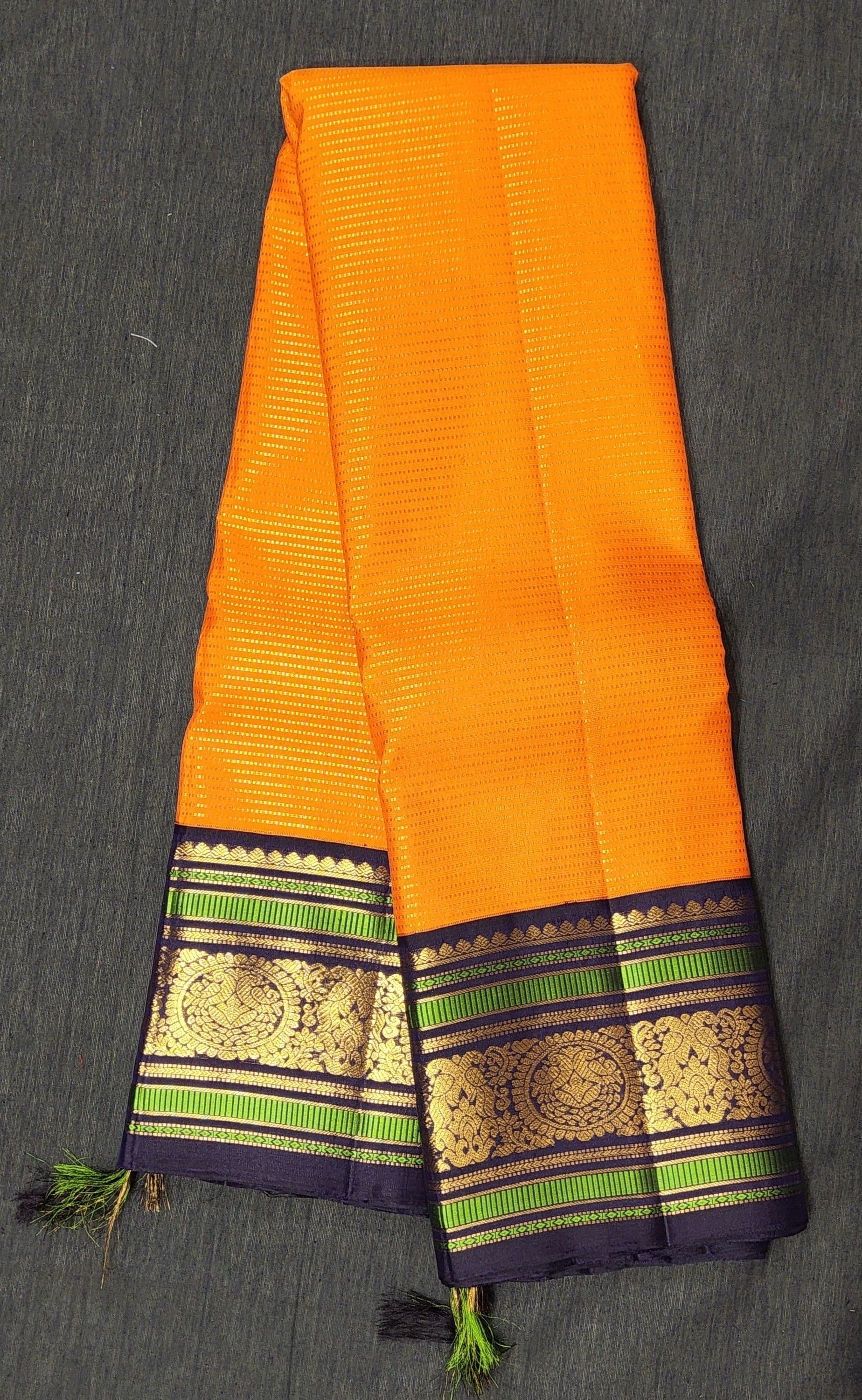 Bharatanatyam Arangetram Kanchipuram Silk Saree - Orange Navy