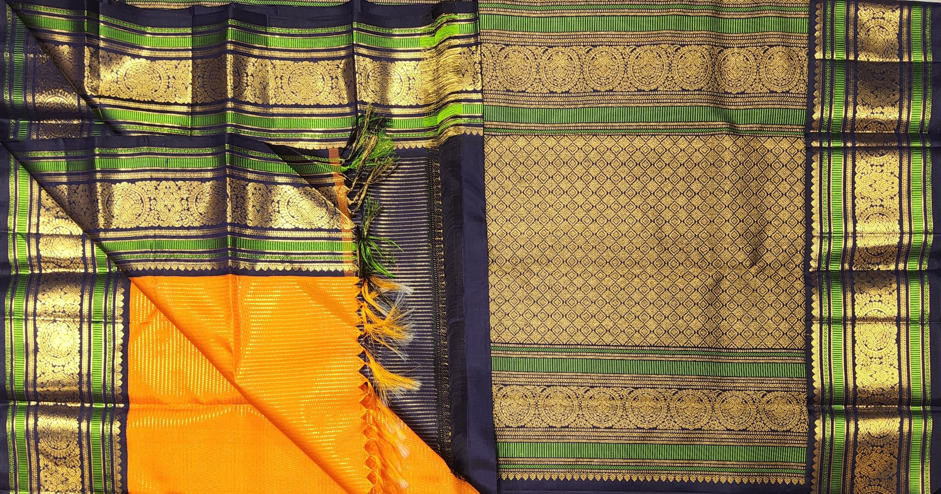 Bharatanatyam Arangetram Kanchipuram Silk Saree - Orange Navy