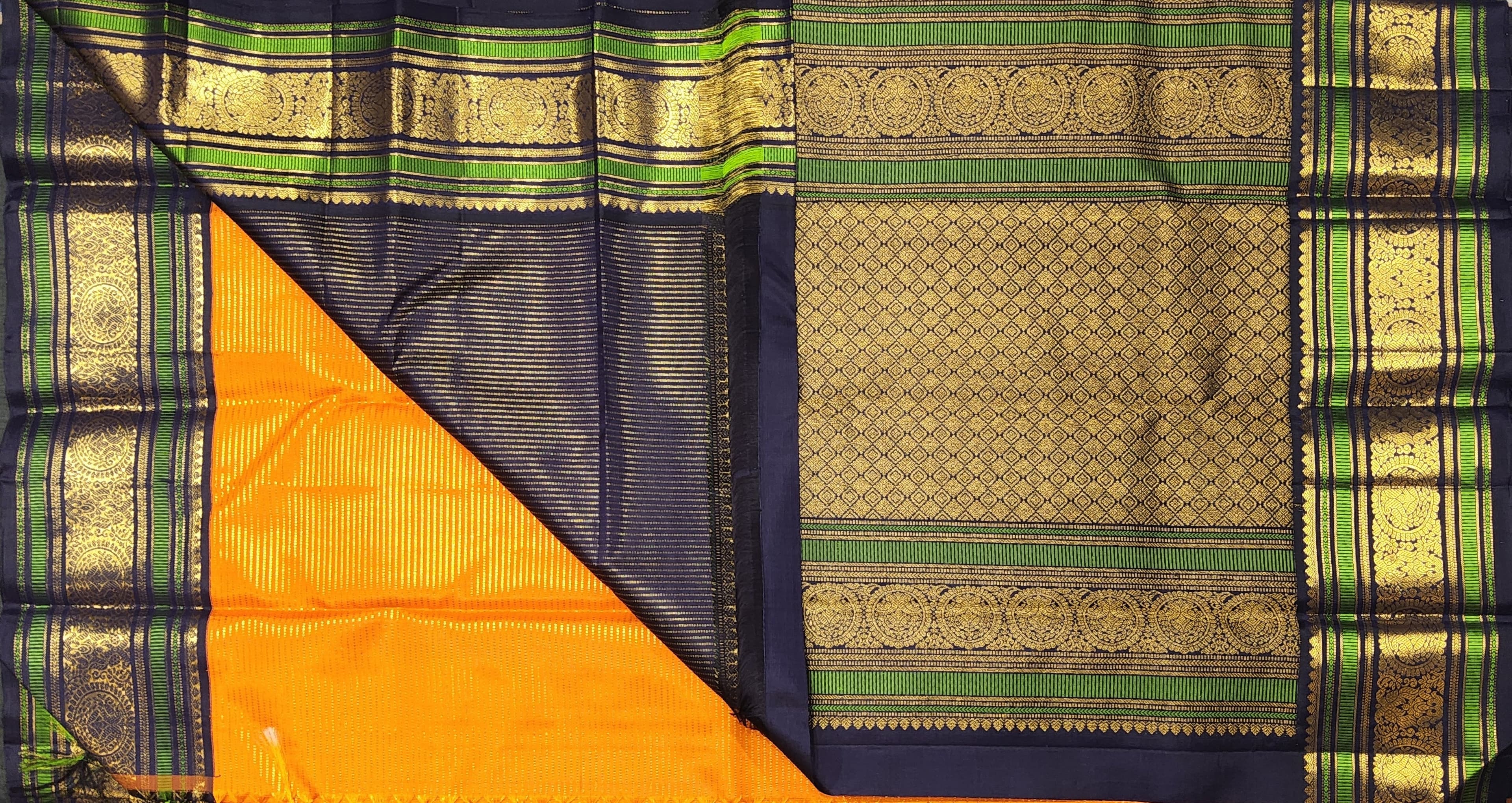 Bharatanatyam Arangetram Kanchipuram Silk Saree - Orange Navy