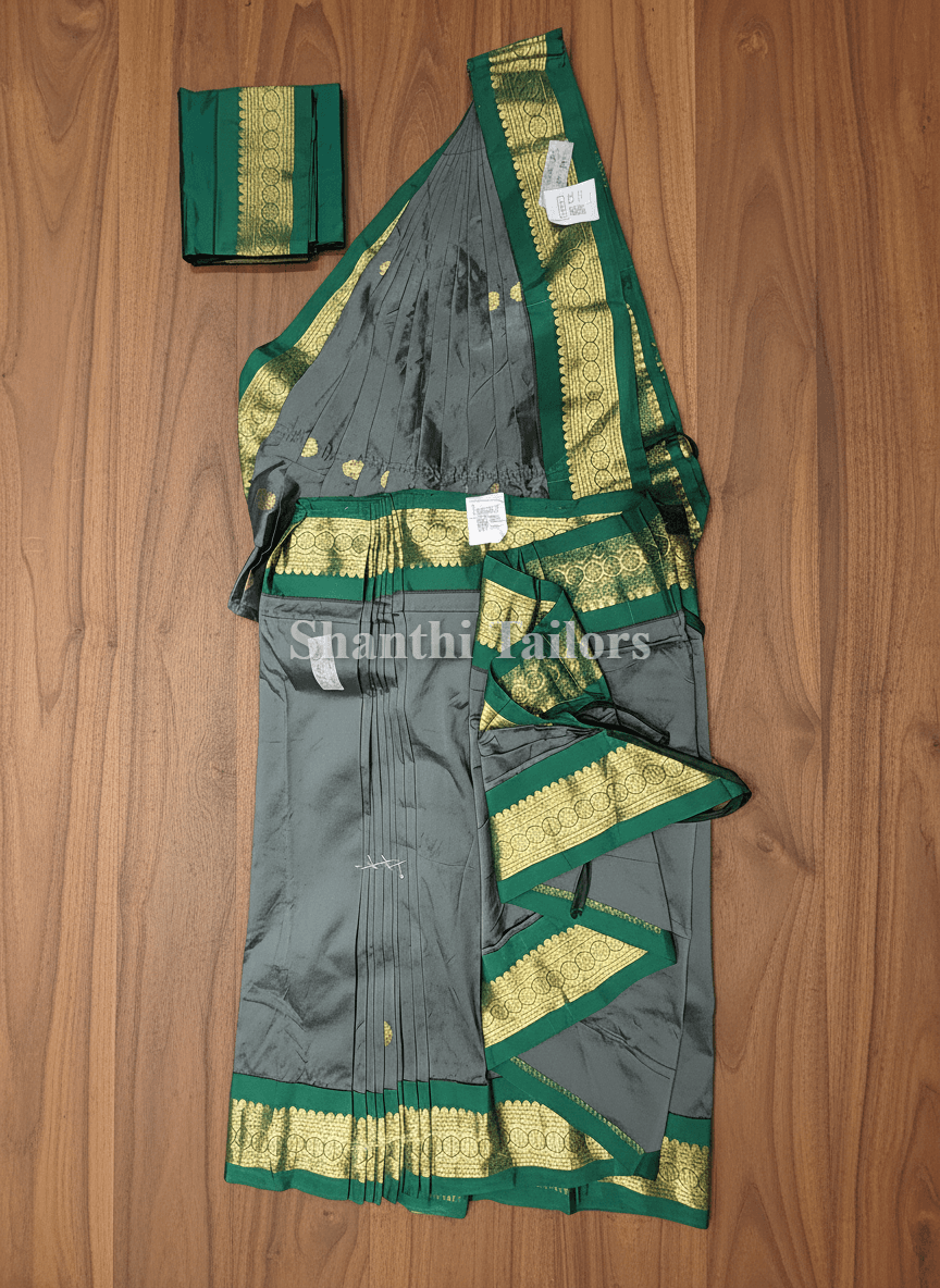 Full view of peach authentic silk dance practice saree; Bharatnatyam dress.