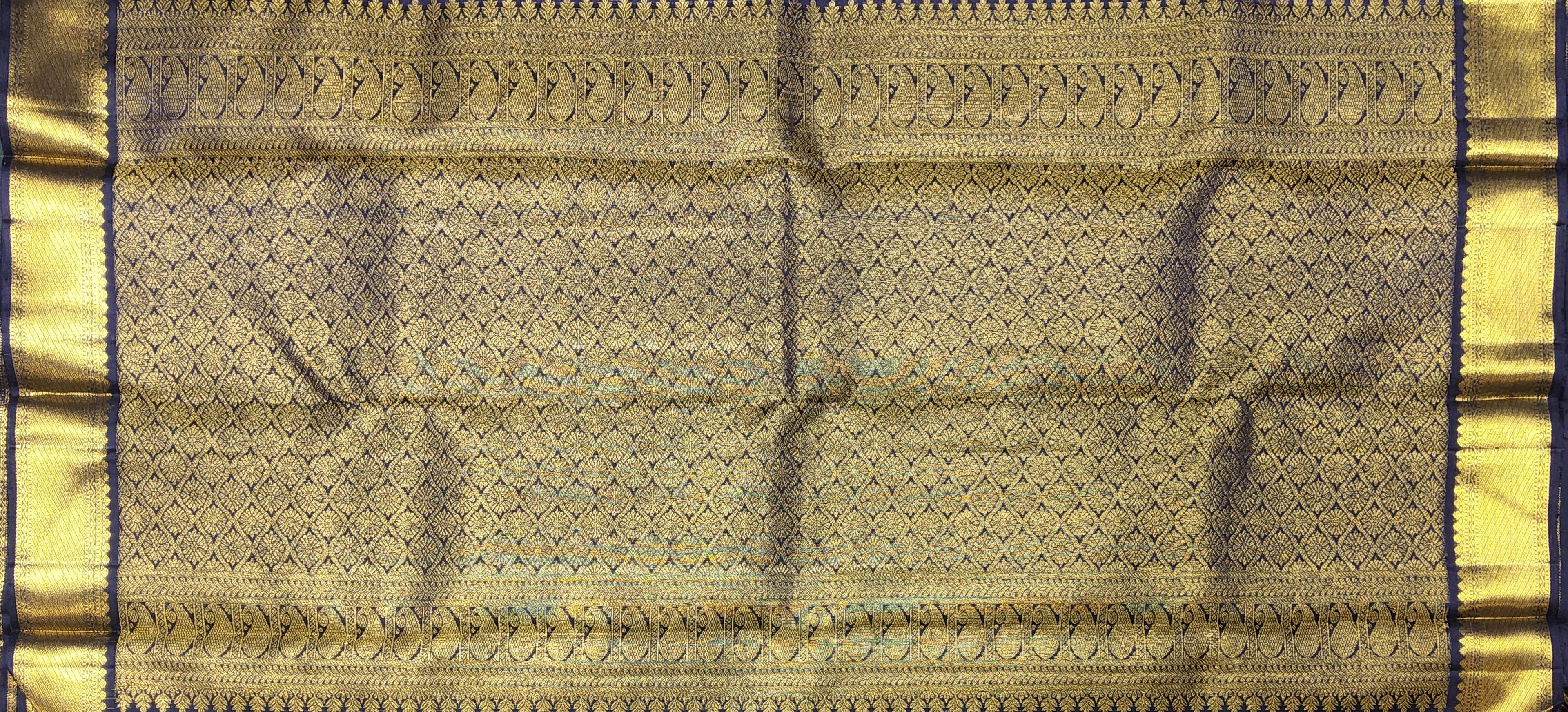 Bharatanatyam Kanchipuram Silk Saree | Midnight Blue & Mustard
