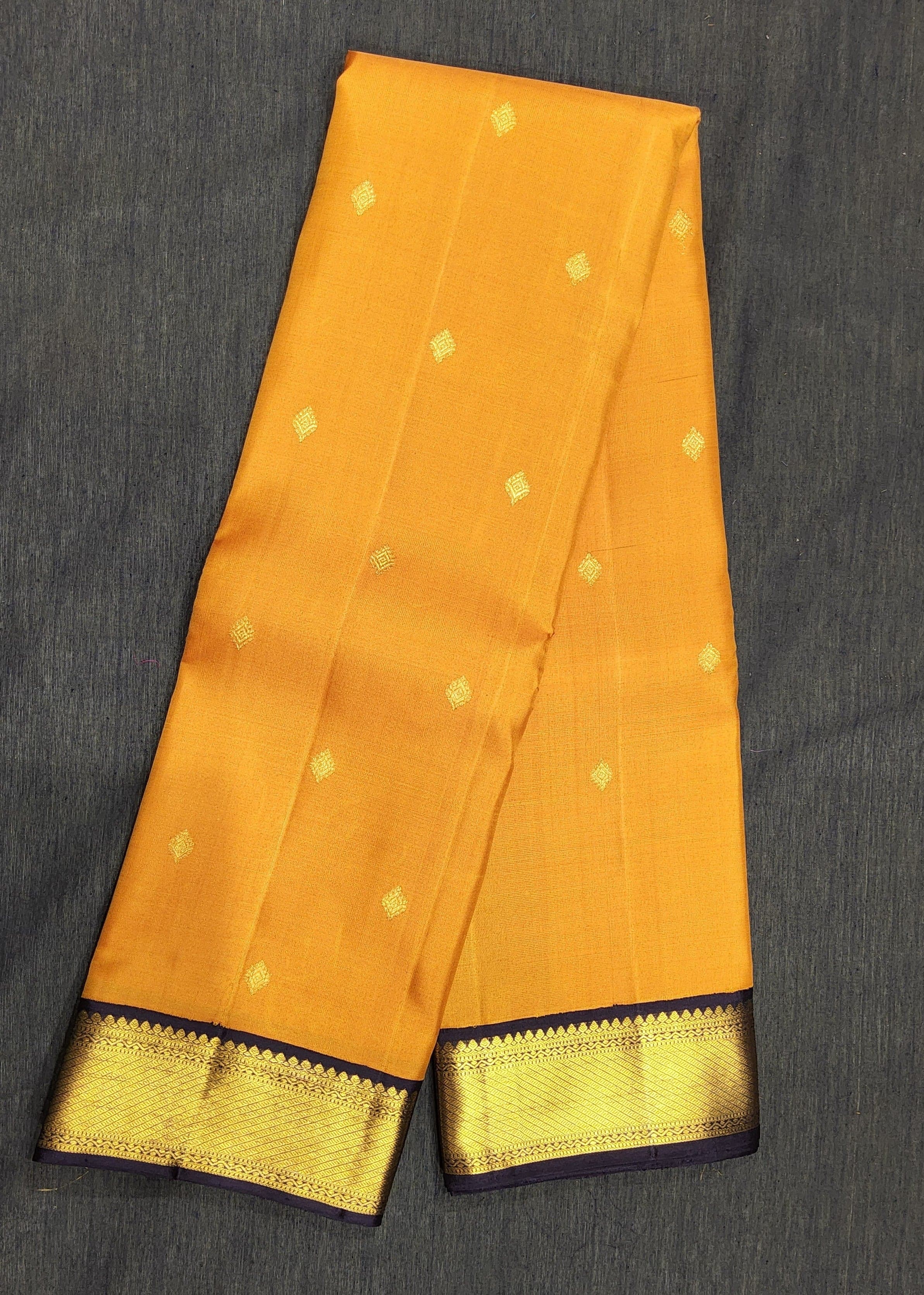 Bharatanatyam Kanchipuram Silk Saree | Midnight Blue & Mustard