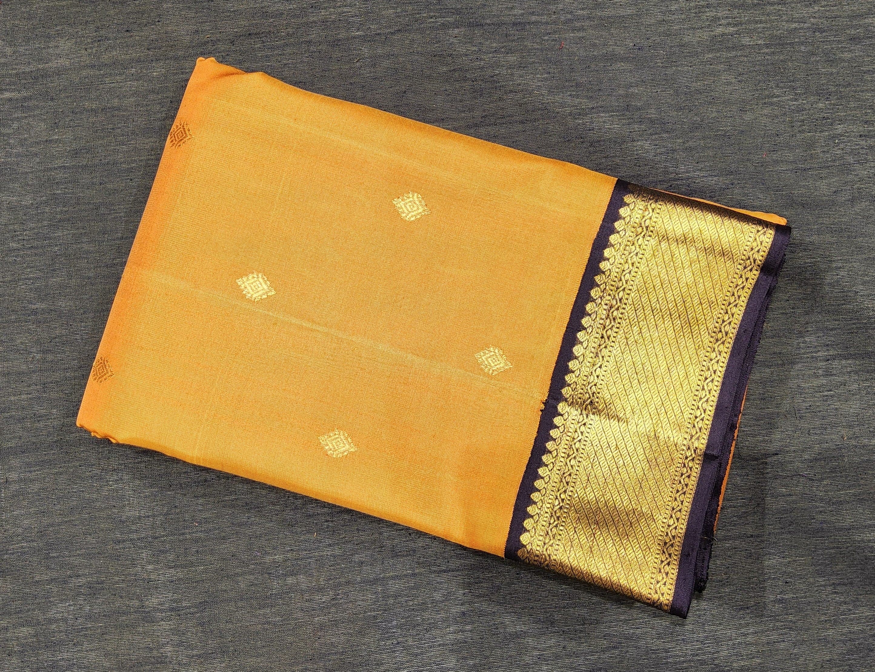 Bharatanatyam Kanchipuram Silk Saree | Midnight Blue & Mustard
