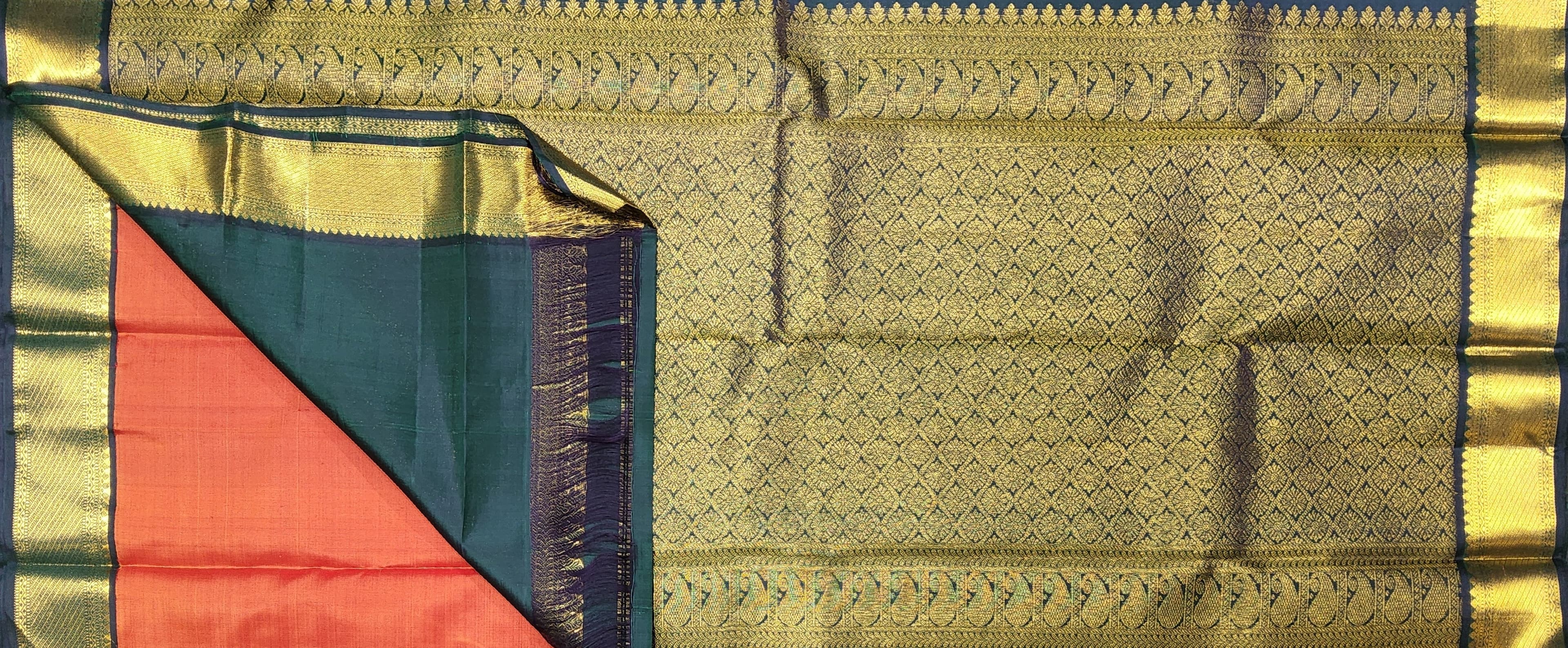 Bharatanatyam Kanchipuram Silk Saree - Deep Green Gold Zari