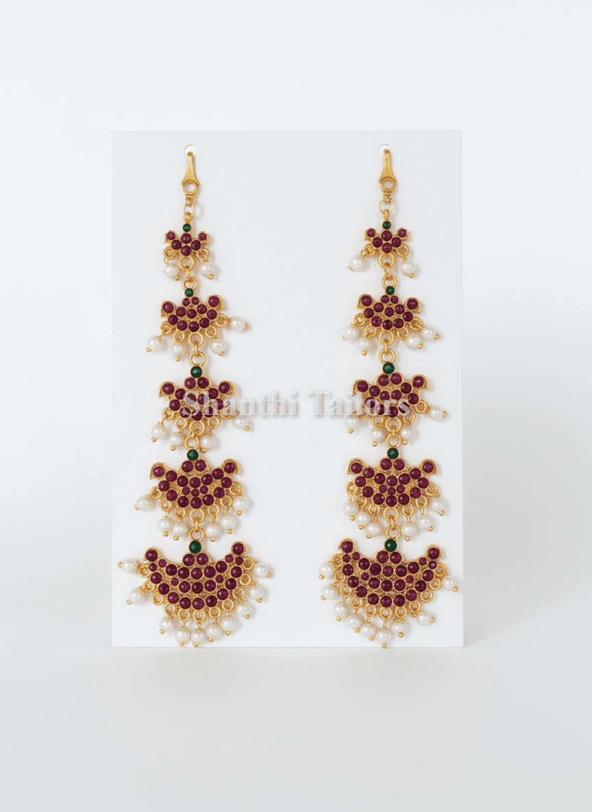 Bharatanatyam Temple Jewellery Mattal – Kemp Stone Ear Chains