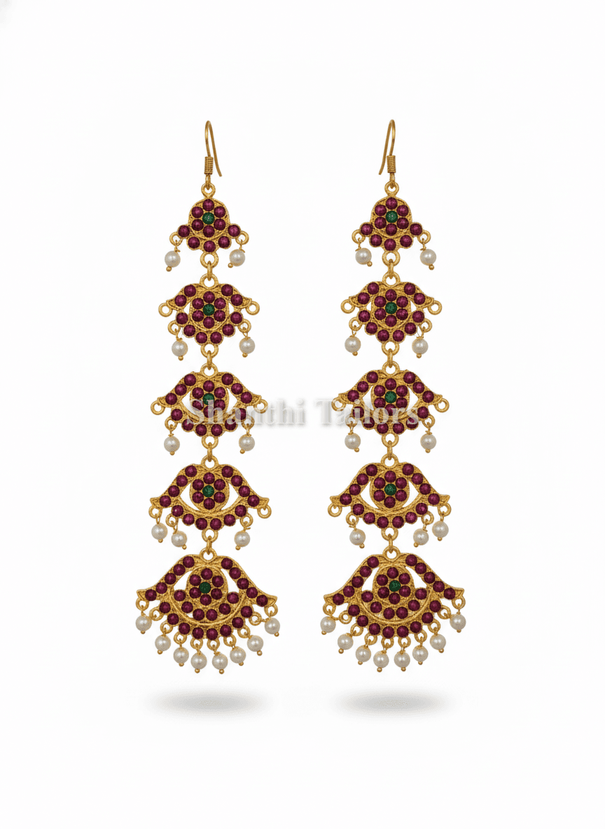Bharatanatyam Temple Jewellery Mattal – Kemp Stone Ear Chains