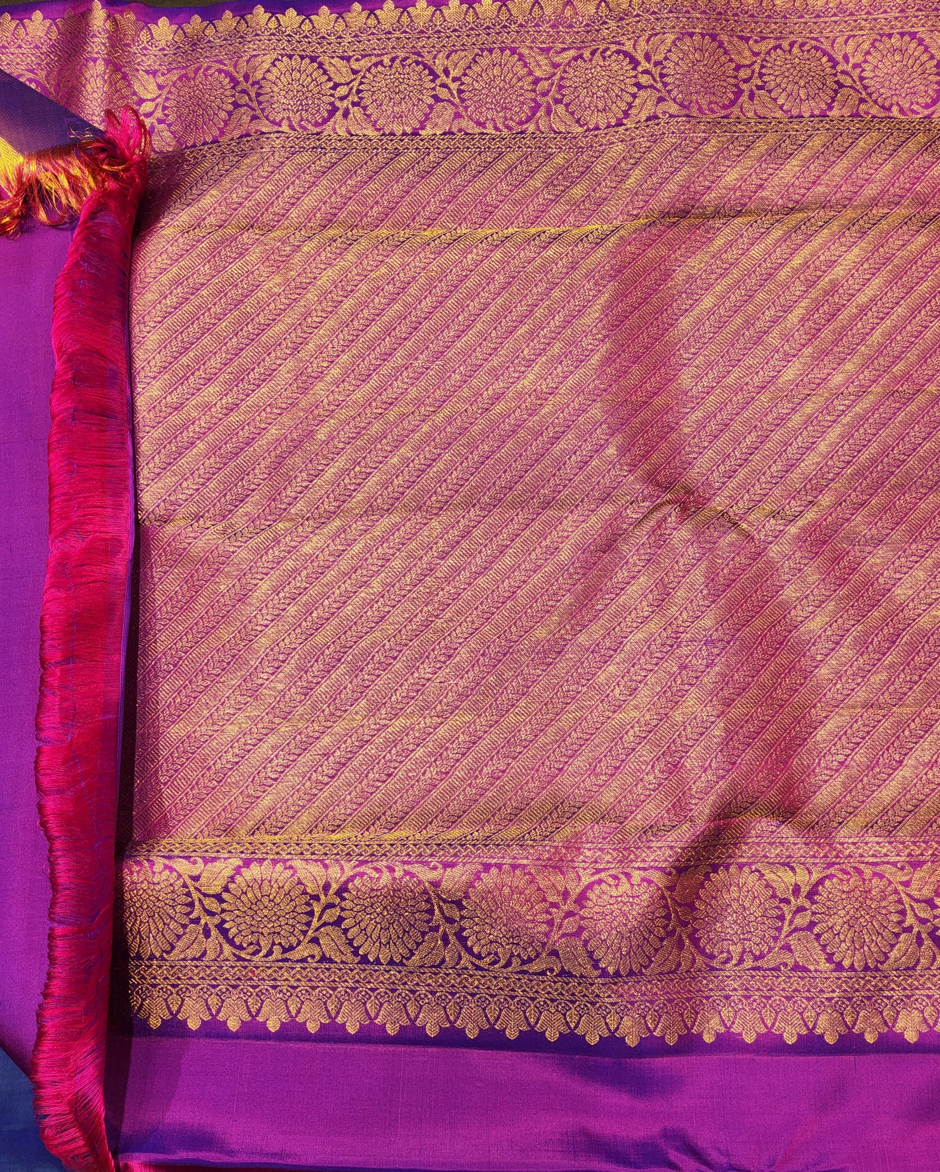 Arangetram Kanchipuram Silk Saree – Royal Blue & Purple Zari
