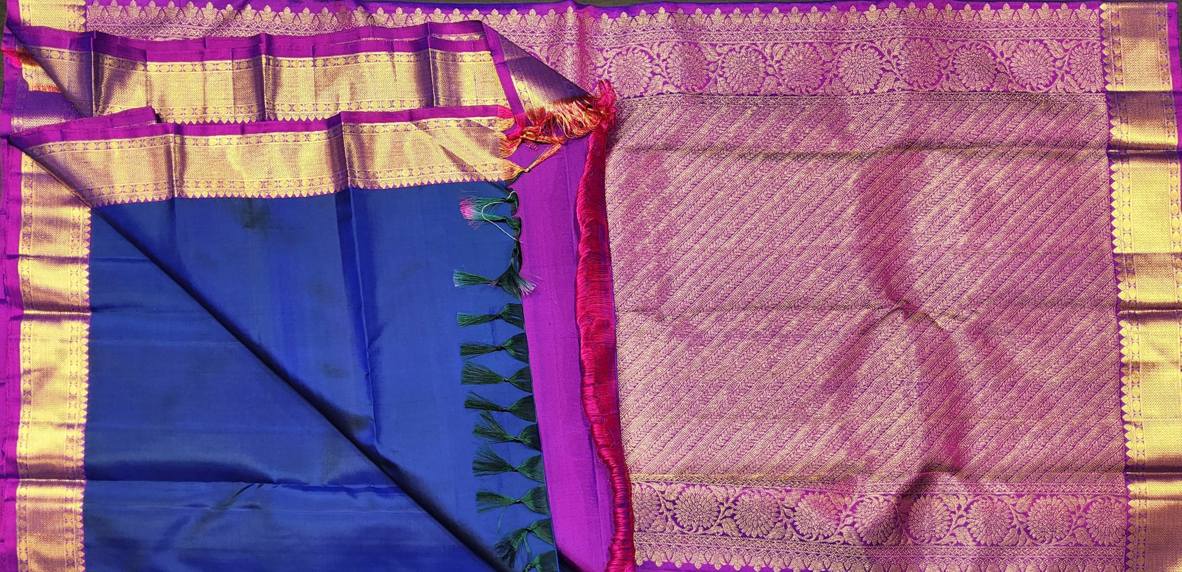 Arangetram Kanchipuram Silk Saree – Royal Blue & Purple Zari