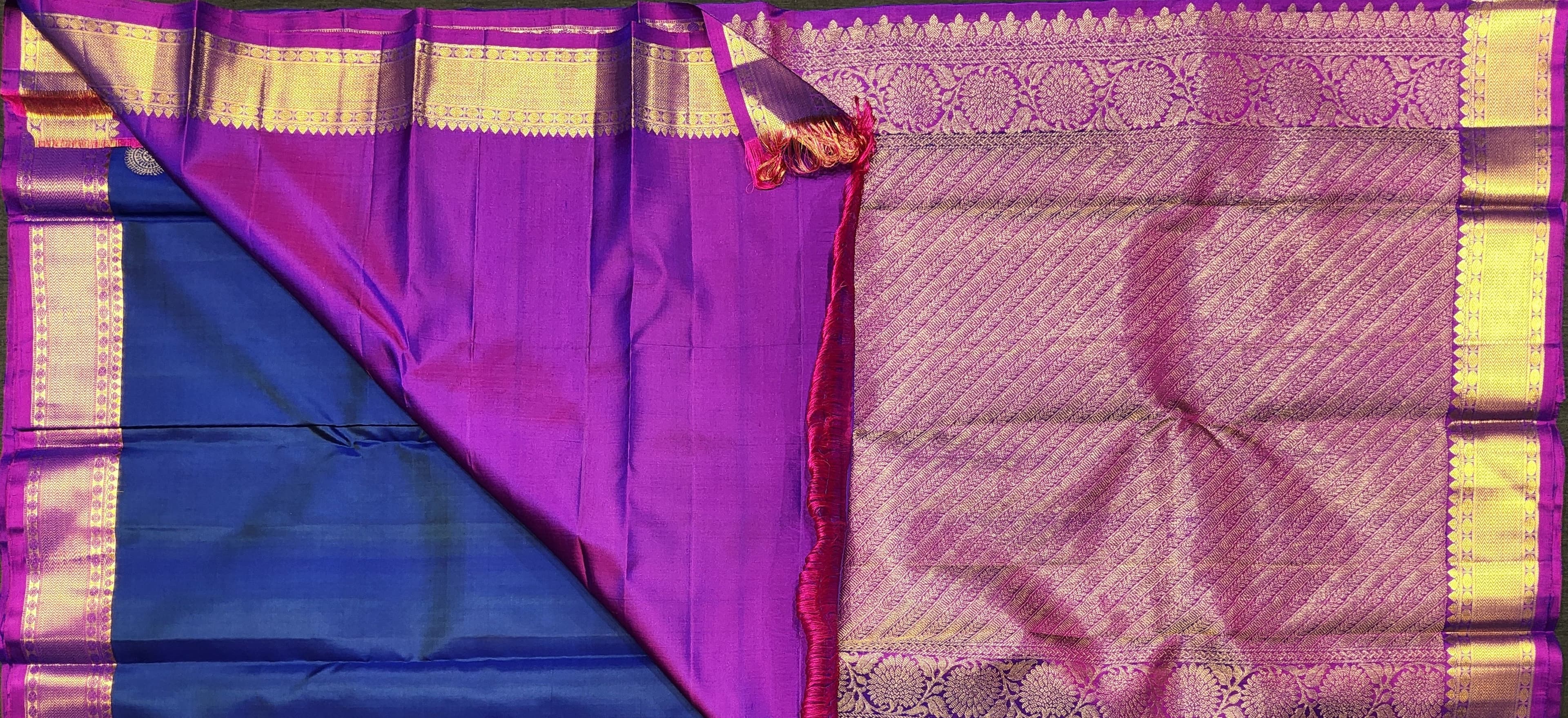 Arangetram Kanchipuram Silk Saree – Royal Blue & Purple Zari