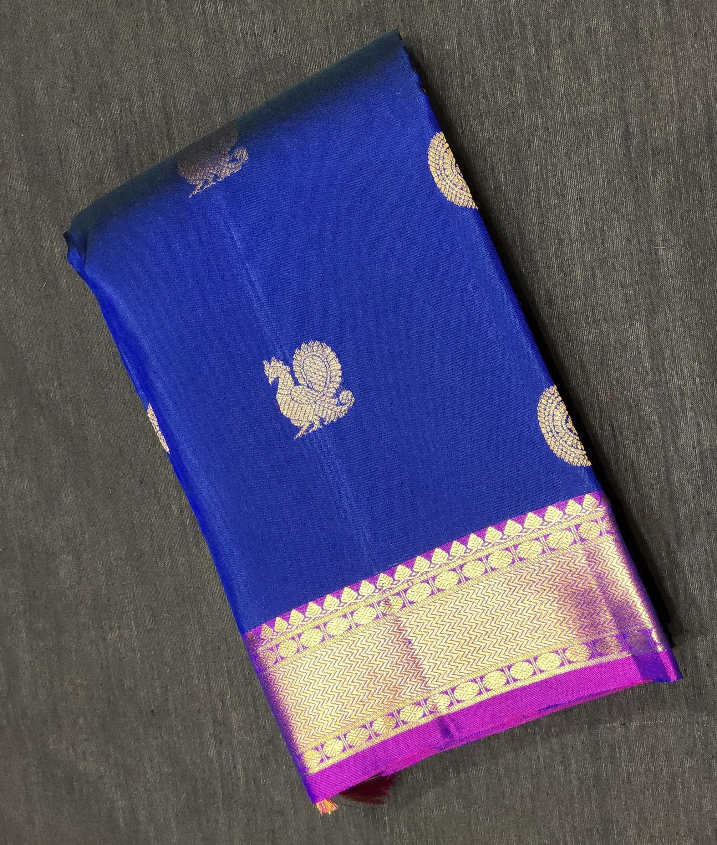 Arangetram Kanchipuram Silk Saree – Royal Blue & Purple Zari