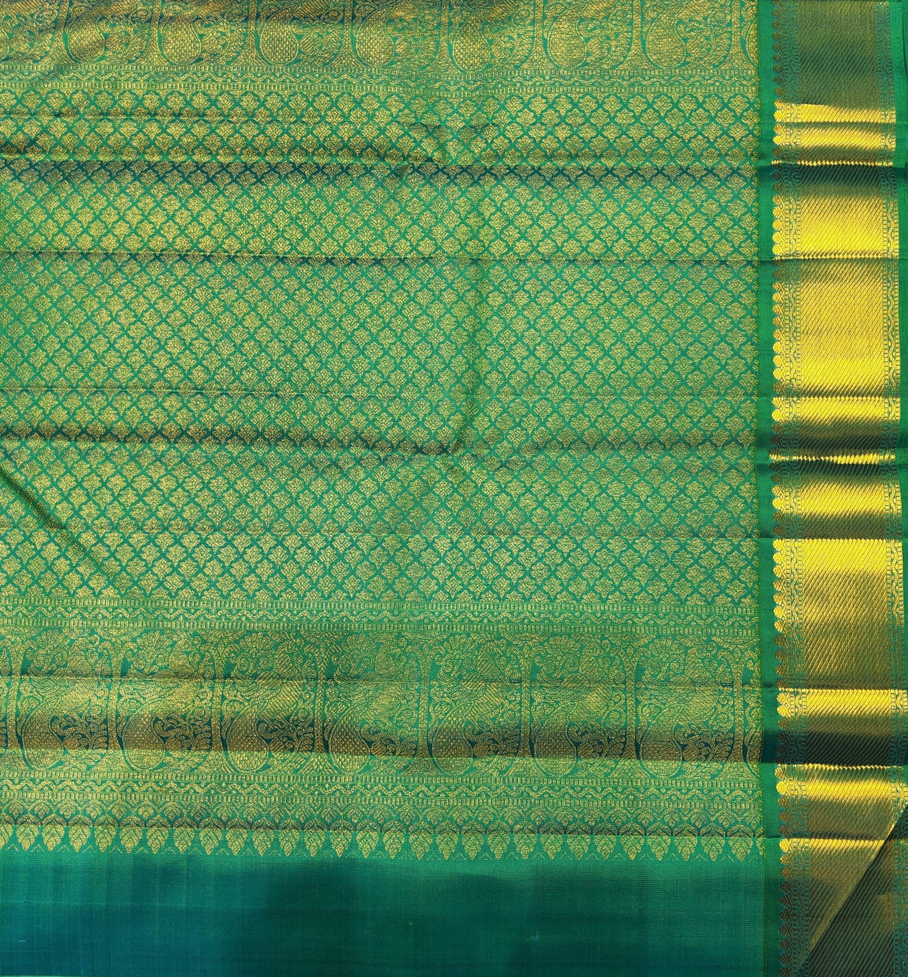 Bharatanatyam Arangetram Kanchipuram Silk Saree - Emerald Green & Gold