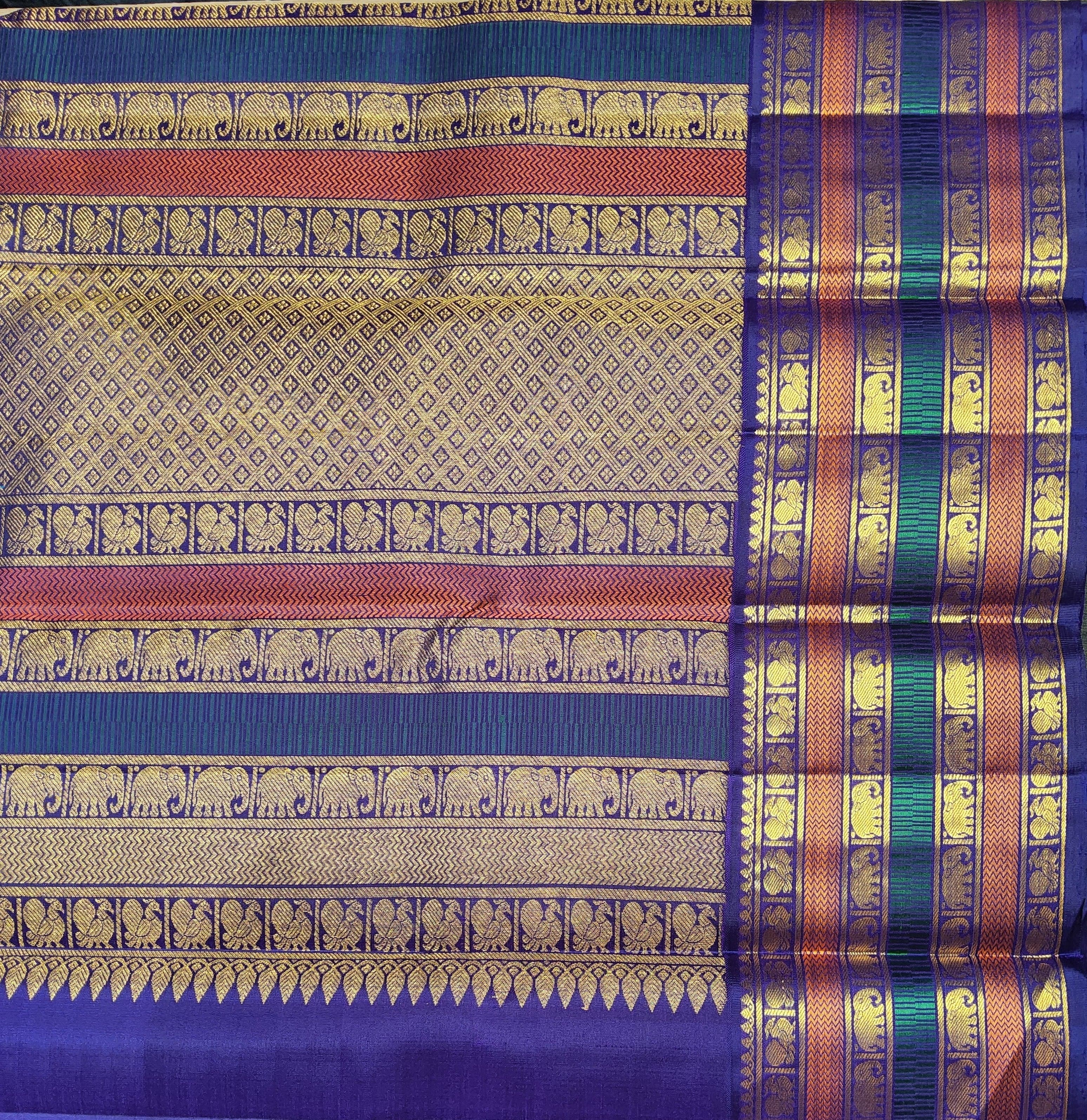 Ramar Blue Kanchipuram authentic silk saree, blouse piece included, perfect Arangetram costume