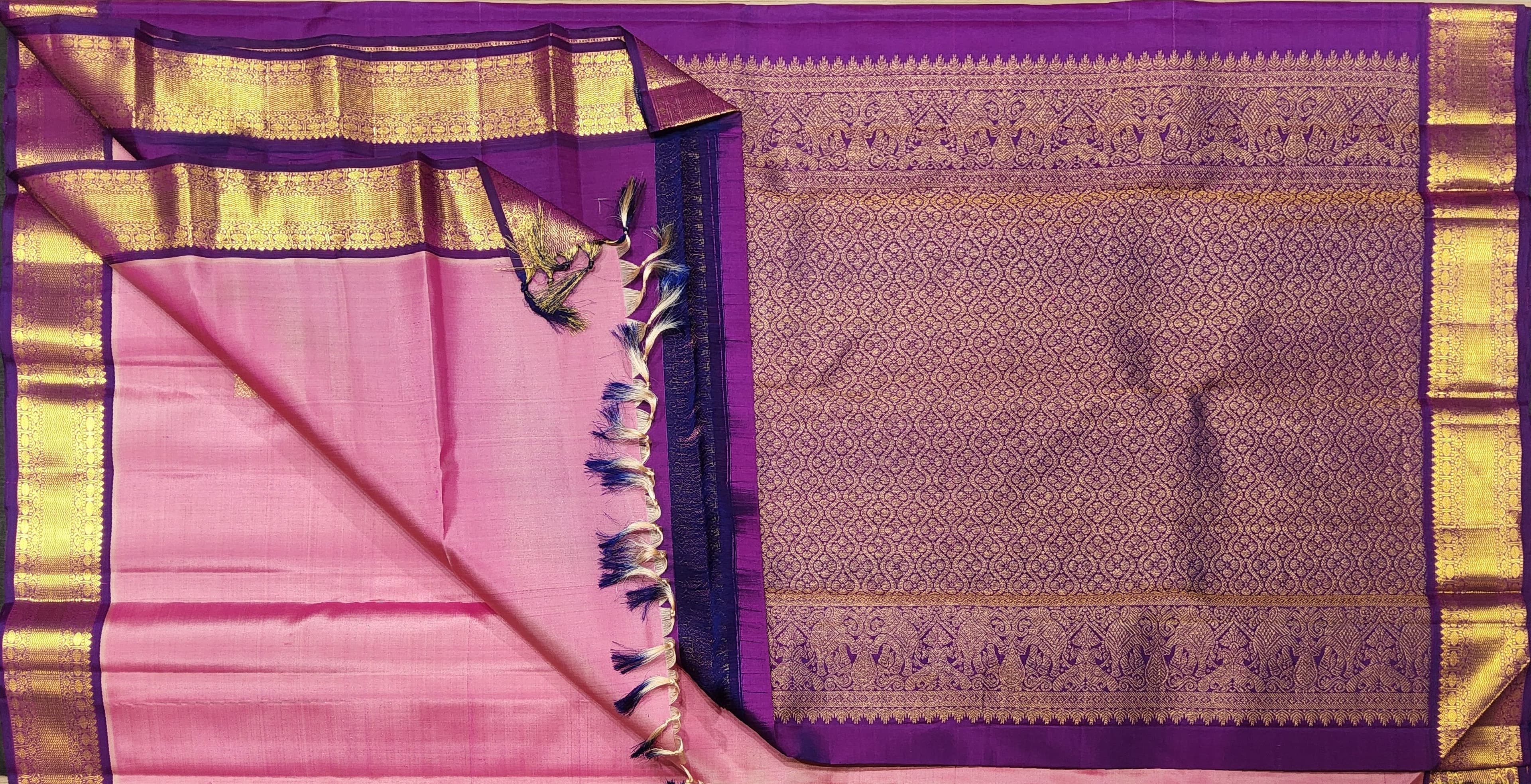 Peach Vadamalli Kanchipuram Saree texture, pure Kanchipuram silk, ideal for bharatanatyam practice saree.