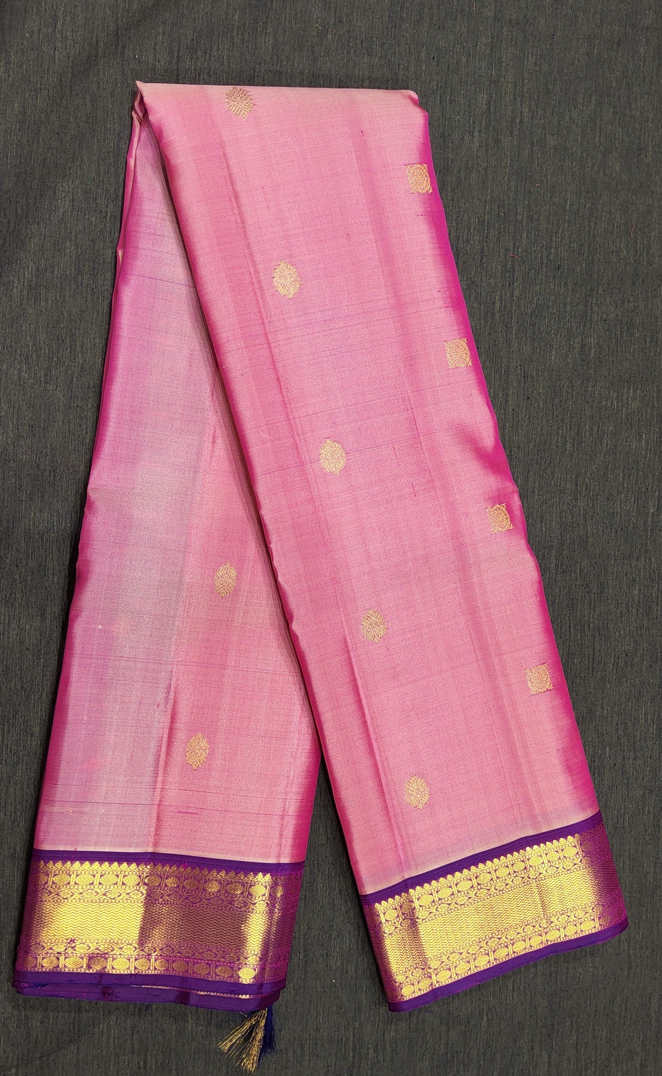 Peach Vadamalli Kanchipuram Silk Saree full view, perfect arangetram dance saree, authentic silk.