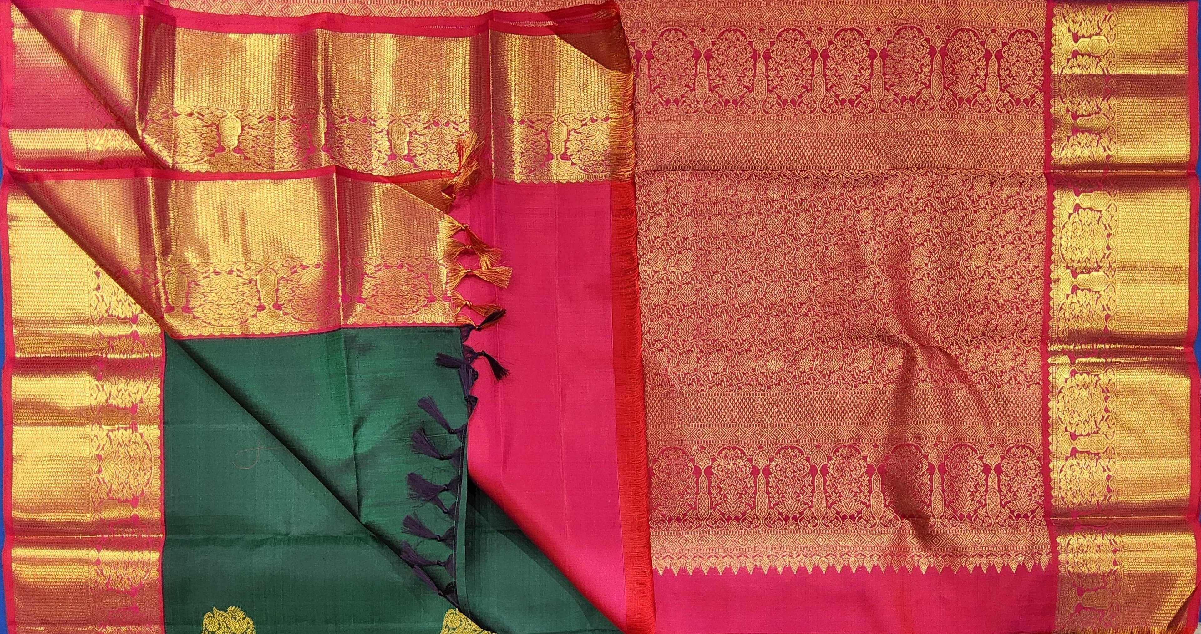 Kanchipuram authentic silk saree, pink blouse piece with zari border, Arangetram costume