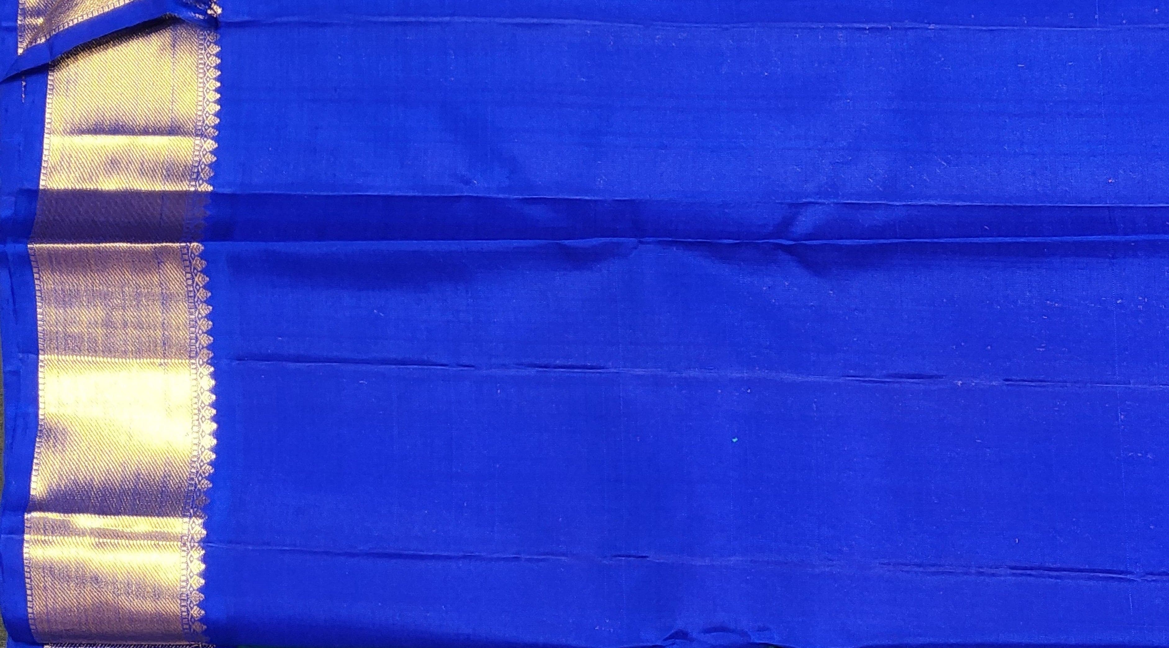 Arangetram Kanchipuram Silk Saree: Peacock & Ink Blue Gold Zari