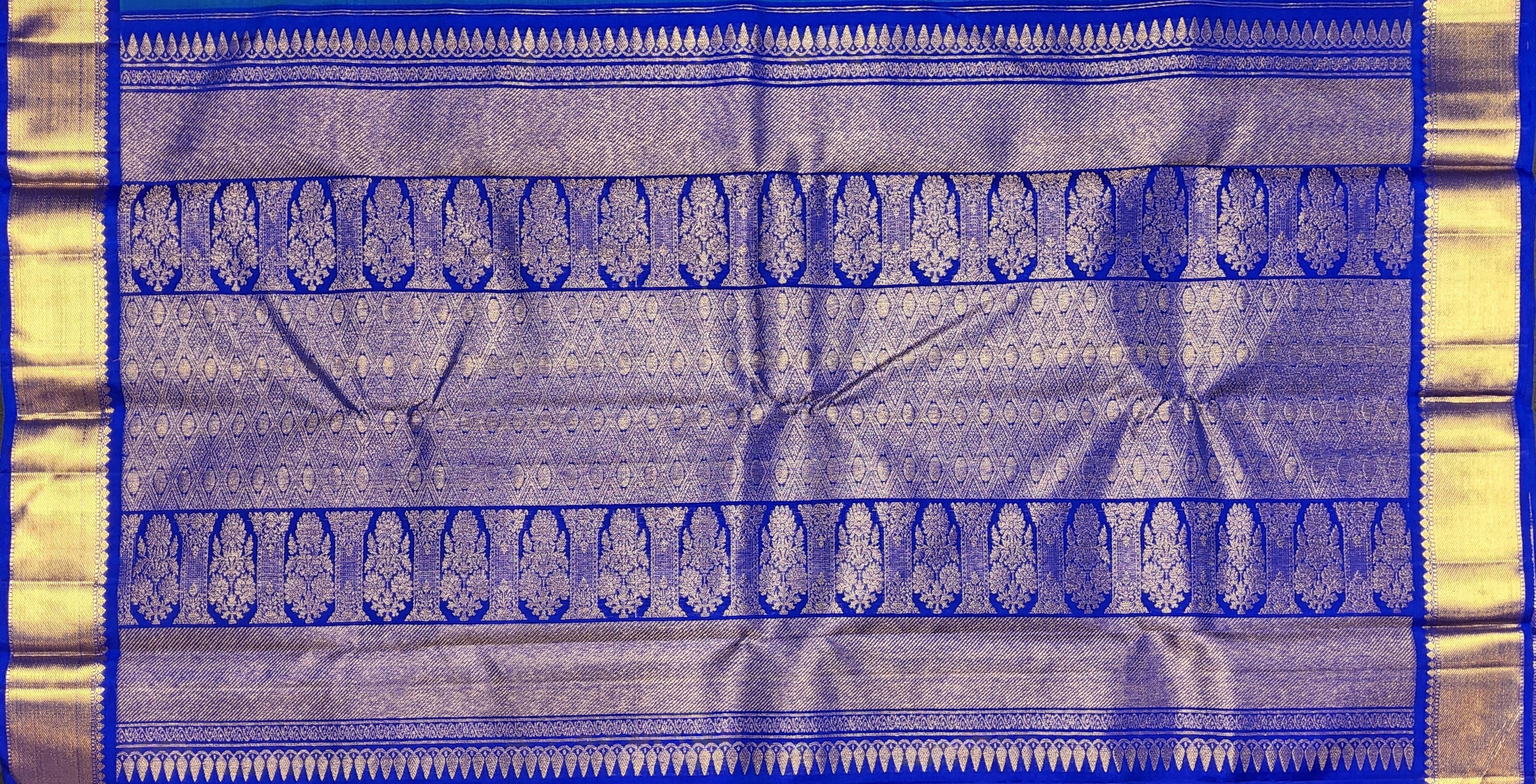 Arangetram Kanchipuram Silk Saree: Peacock & Ink Blue Gold Zari