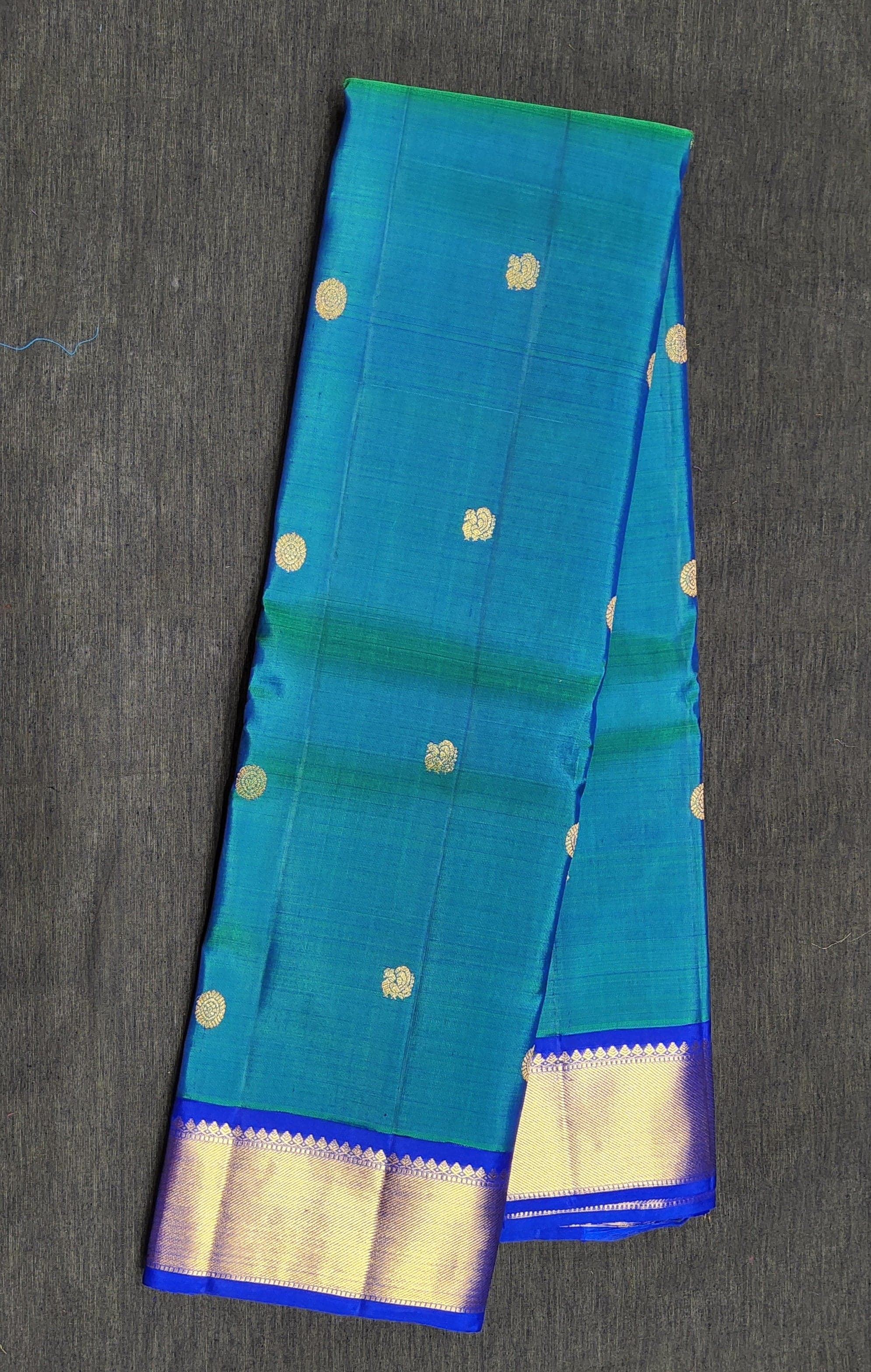 Arangetram Kanchipuram Silk Saree: Peacock & Ink Blue Gold Zari