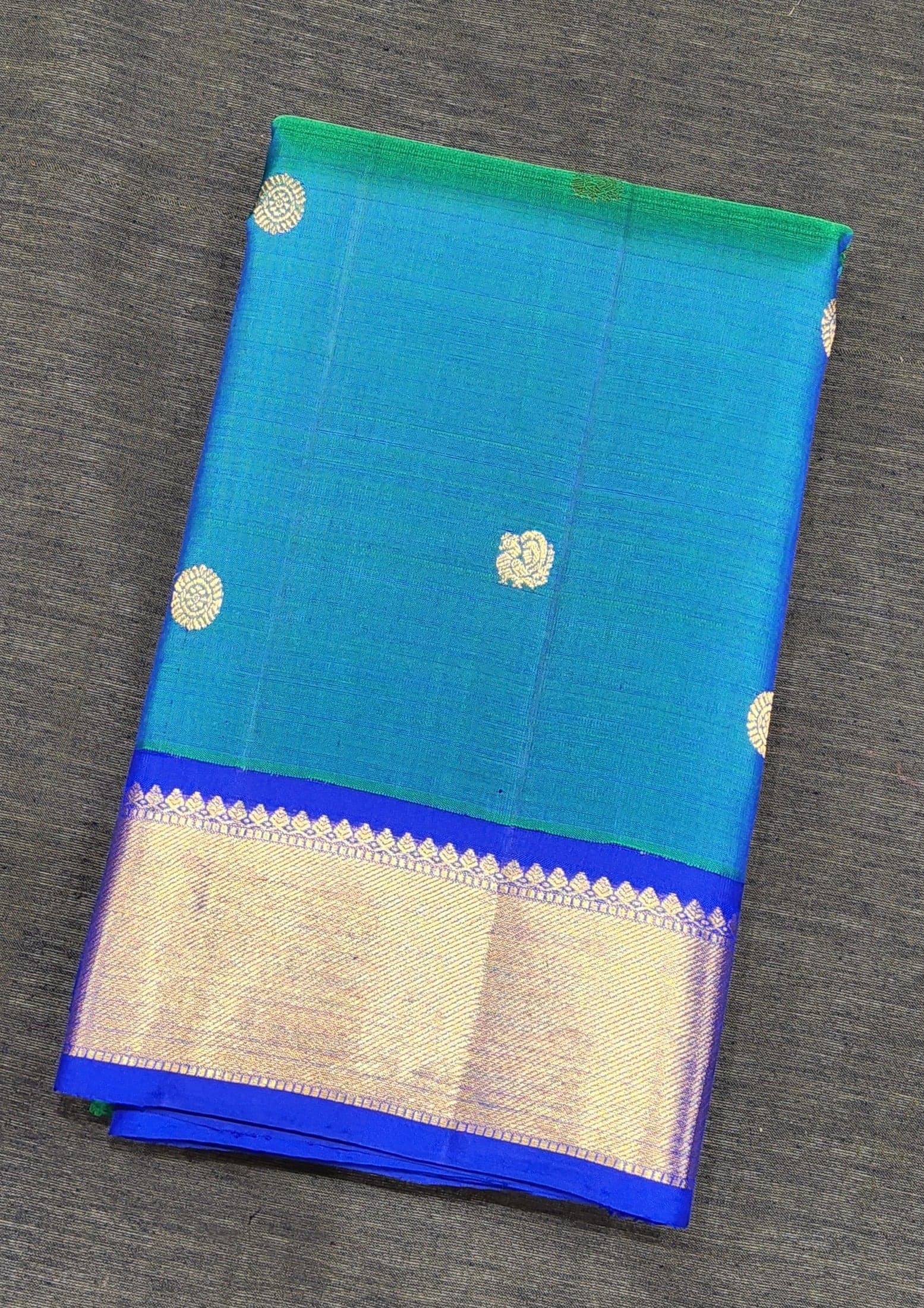 Arangetram Kanchipuram Silk Saree: Peacock & Ink Blue Gold Zari