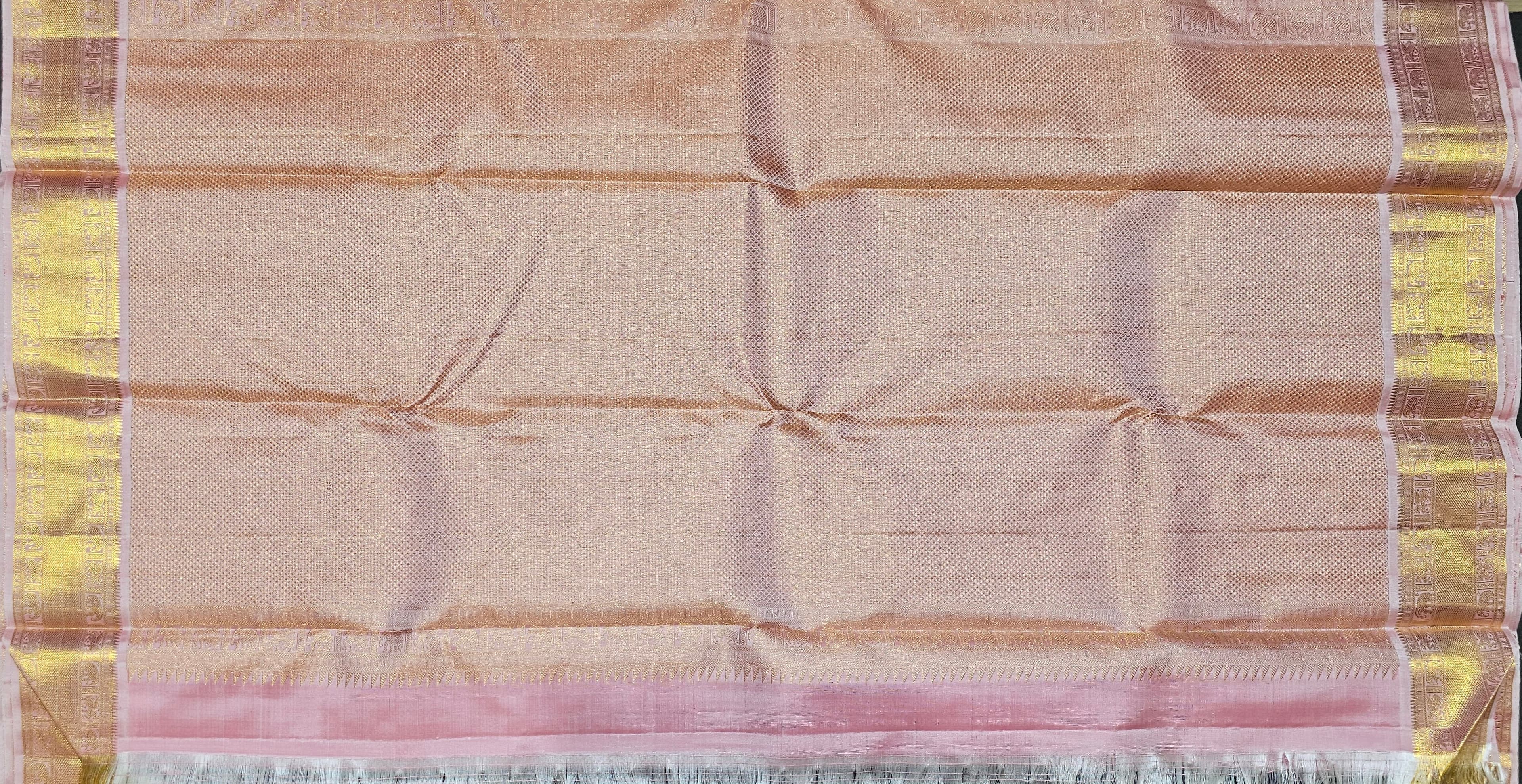 Bharatanatyam Arangetram Kanchipuram Silk Saree Peach Ink Blue