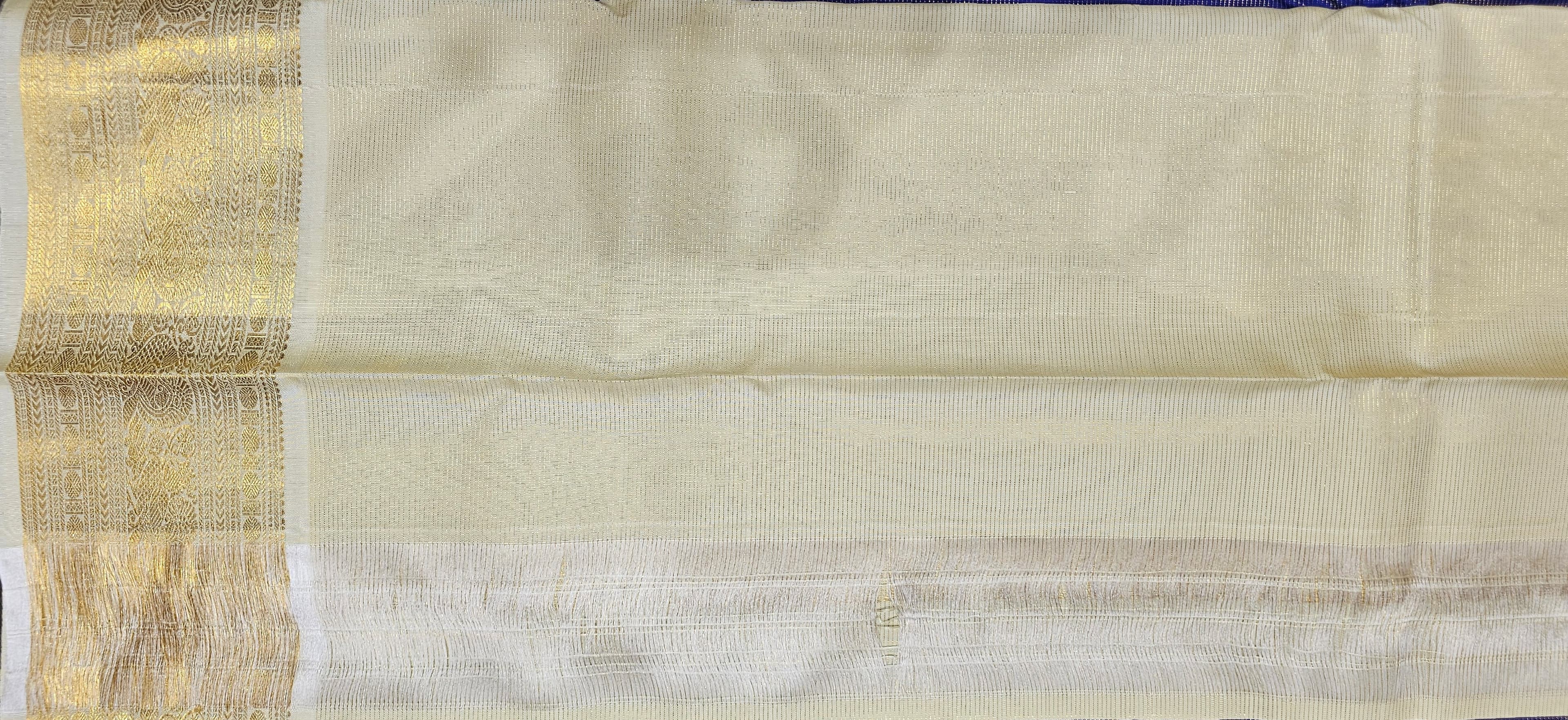 Bharatanatyam Arangetram Kanchipuram Silk Saree - Off-White & Royal Blue
