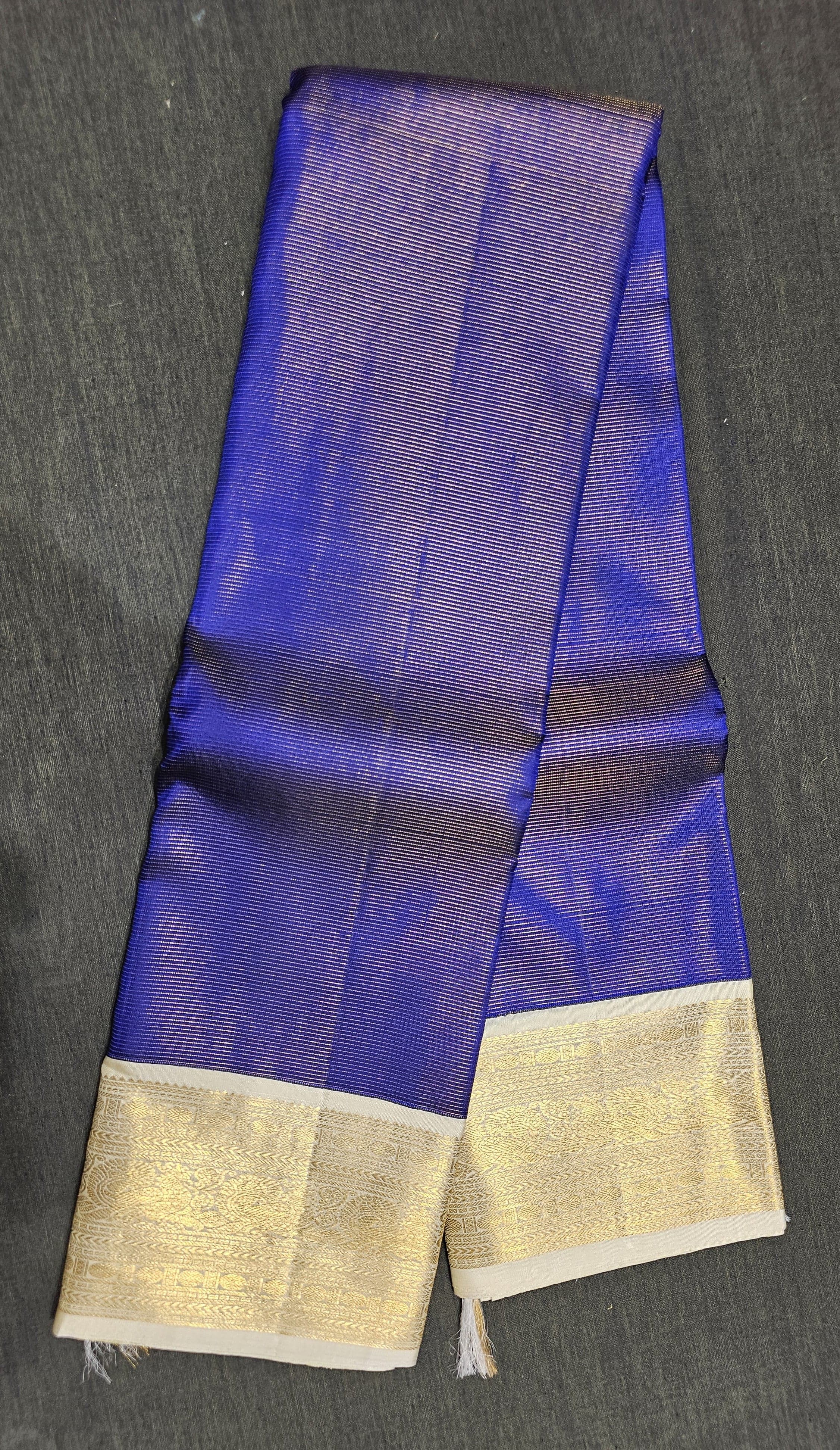 Bharatanatyam Arangetram Kanchipuram Silk Saree - Off-White & Royal Blue