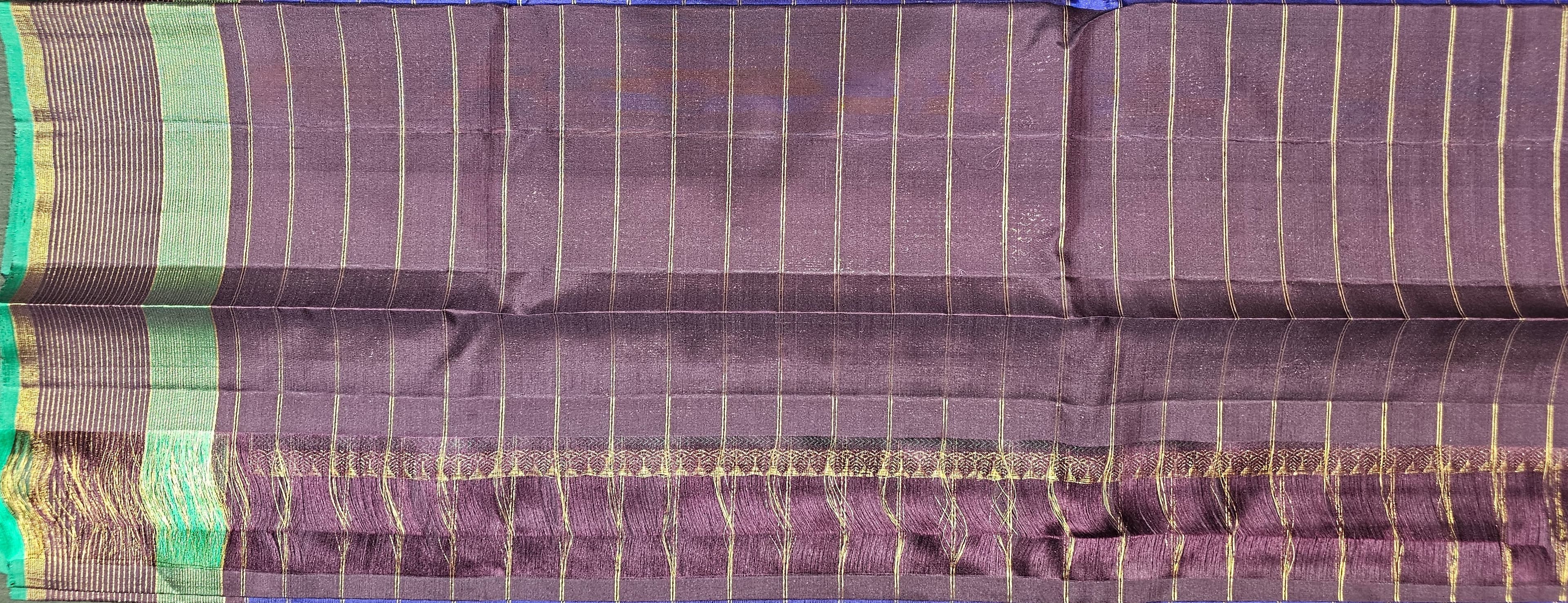Bharatanatyam Kanchipuram Silk Saree | Aubergine Gold Stripes