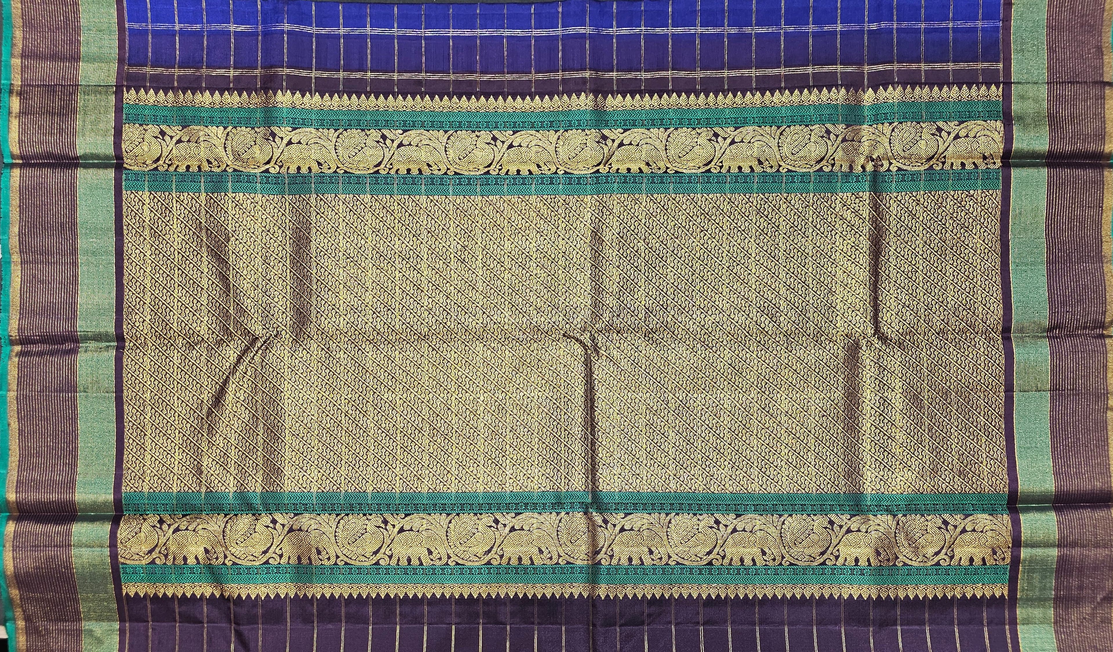 Bharatanatyam Kanchipuram Silk Saree | Aubergine Gold Stripes
