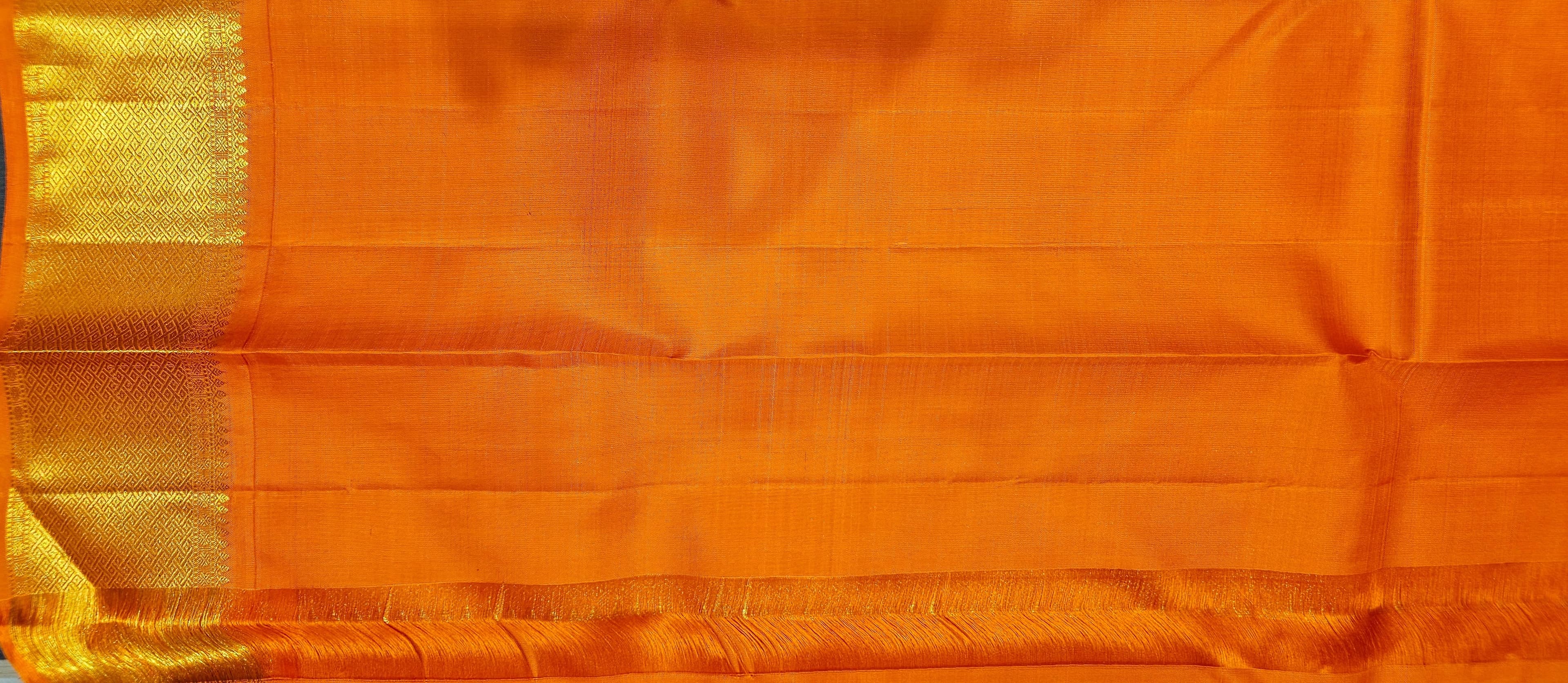 Bharatanatyam Arangetram Kanchipuram Silk Saree - Navy Orange