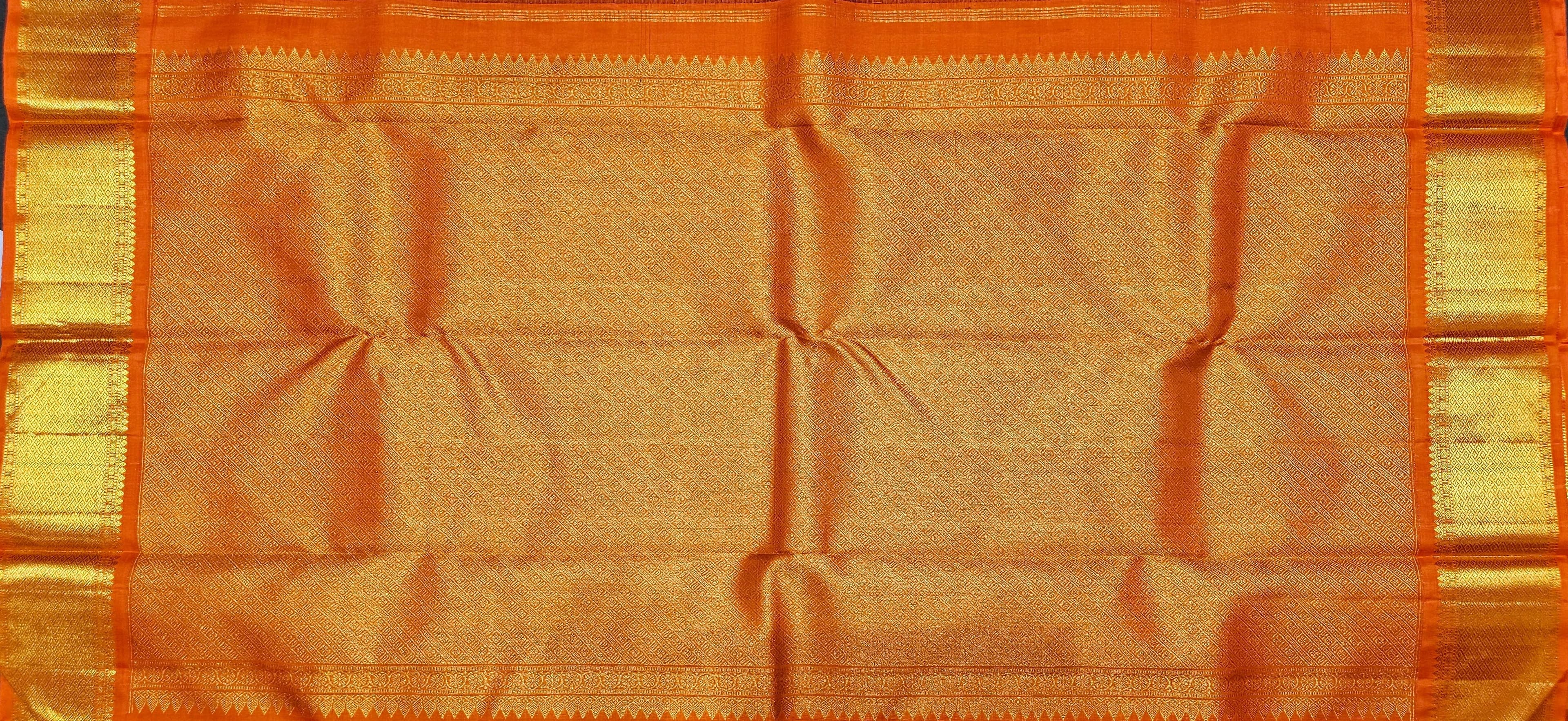 Bharatanatyam Arangetram Kanchipuram Silk Saree - Navy Orange