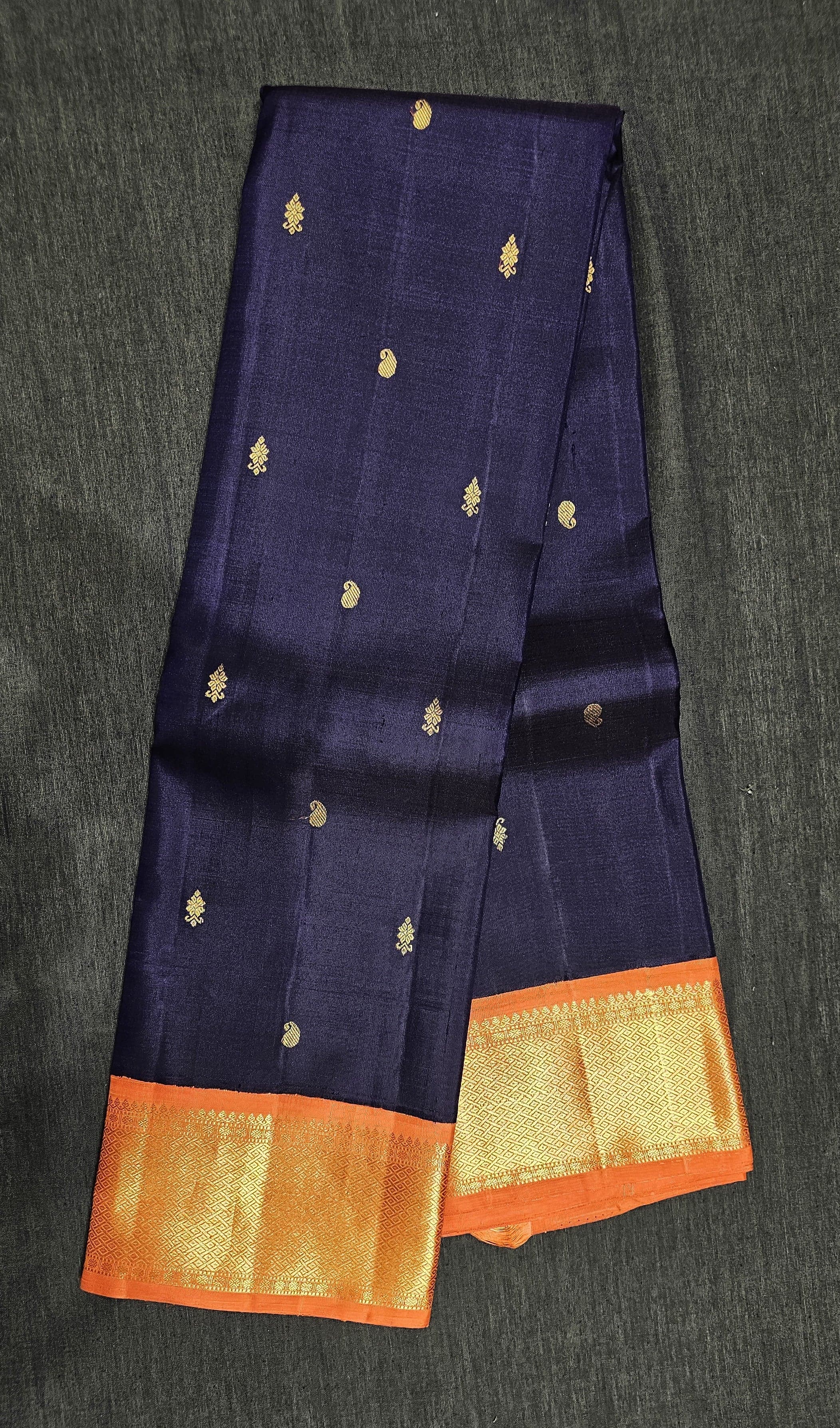 Bharatanatyam Arangetram Kanchipuram Silk Saree - Navy Orange