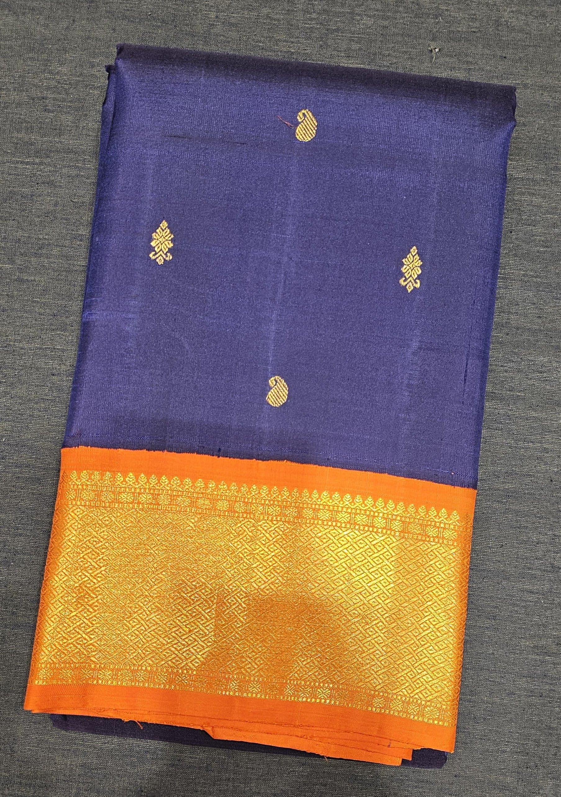 Navy Blue with Orange | Kanchipuram Silk Saree | Arangetram | SV090