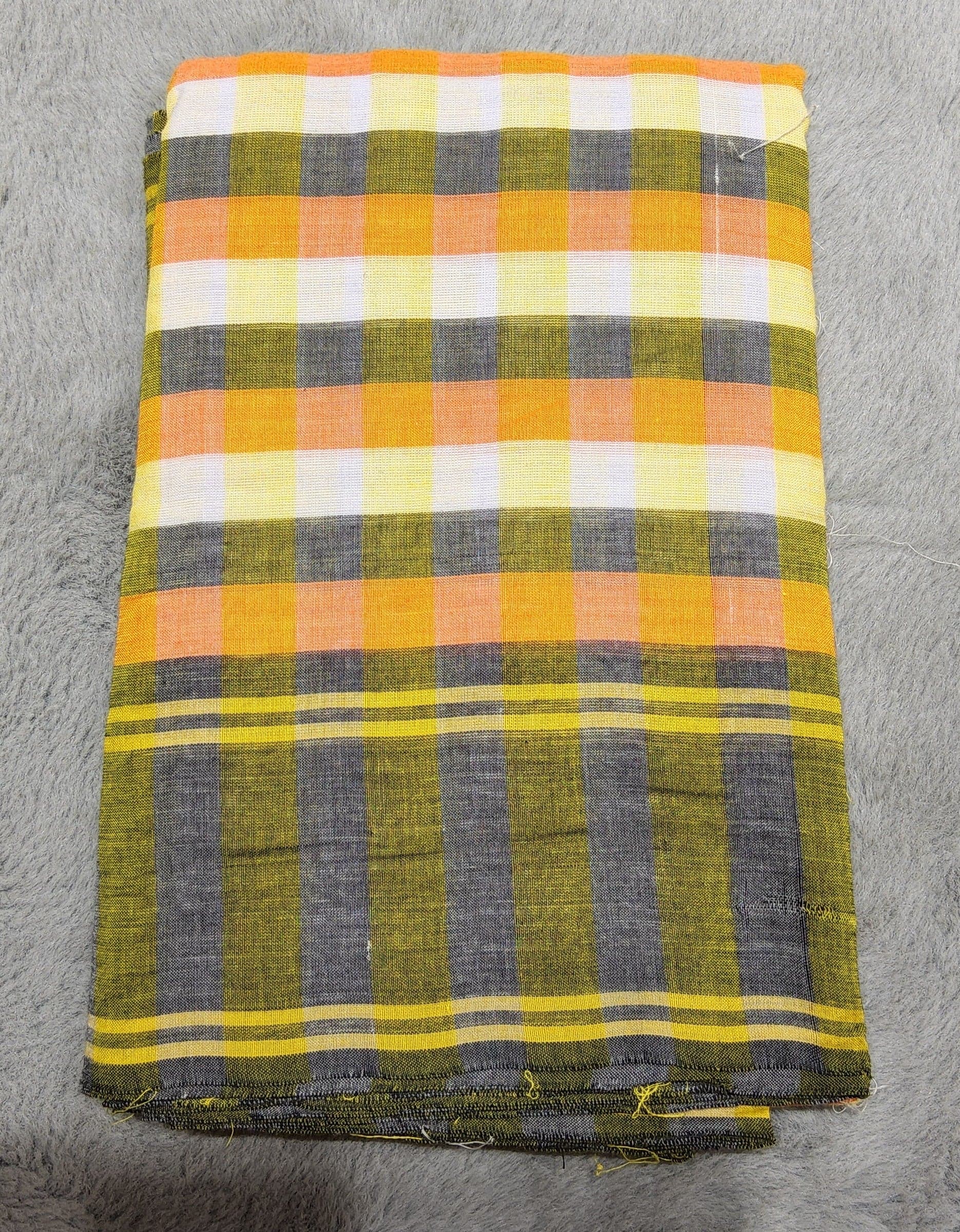 Close-up of Madras Checks bharatanatyam practice saree fabric, vibrant check pattern